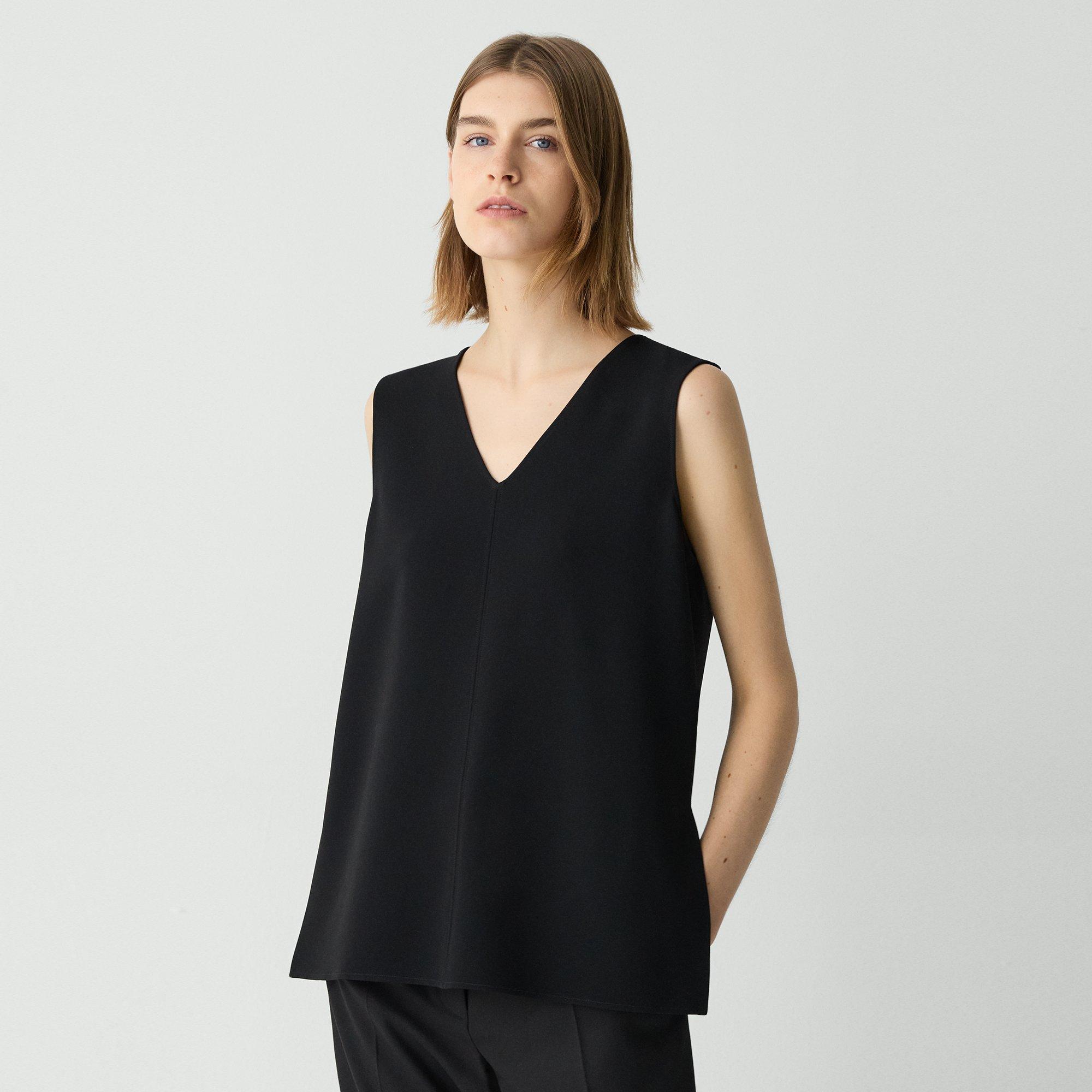 Theory V-neck Blouse In Admiral Crepe In Black