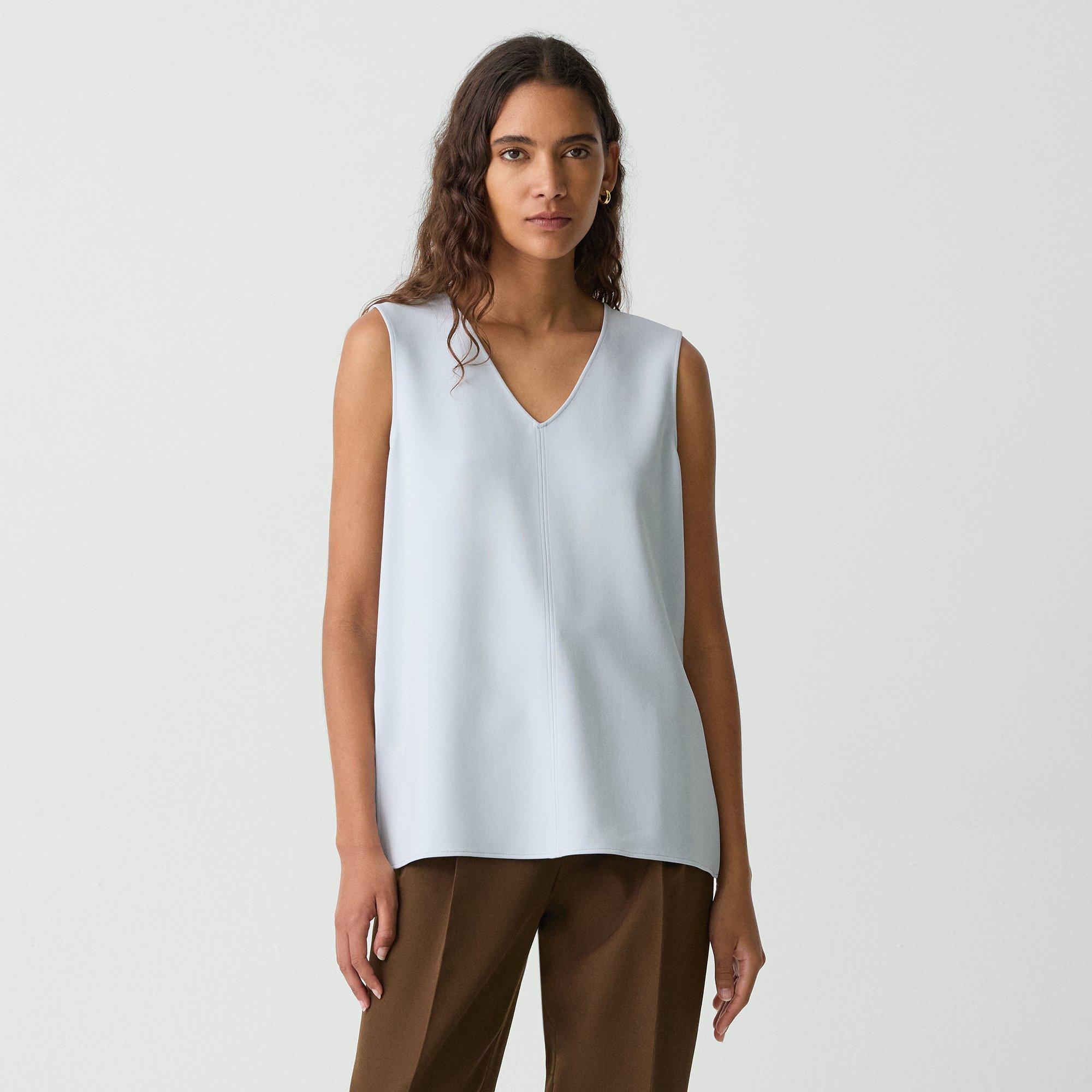 Theory V-neck Blouse In Admiral Crepe In Pearl Blue