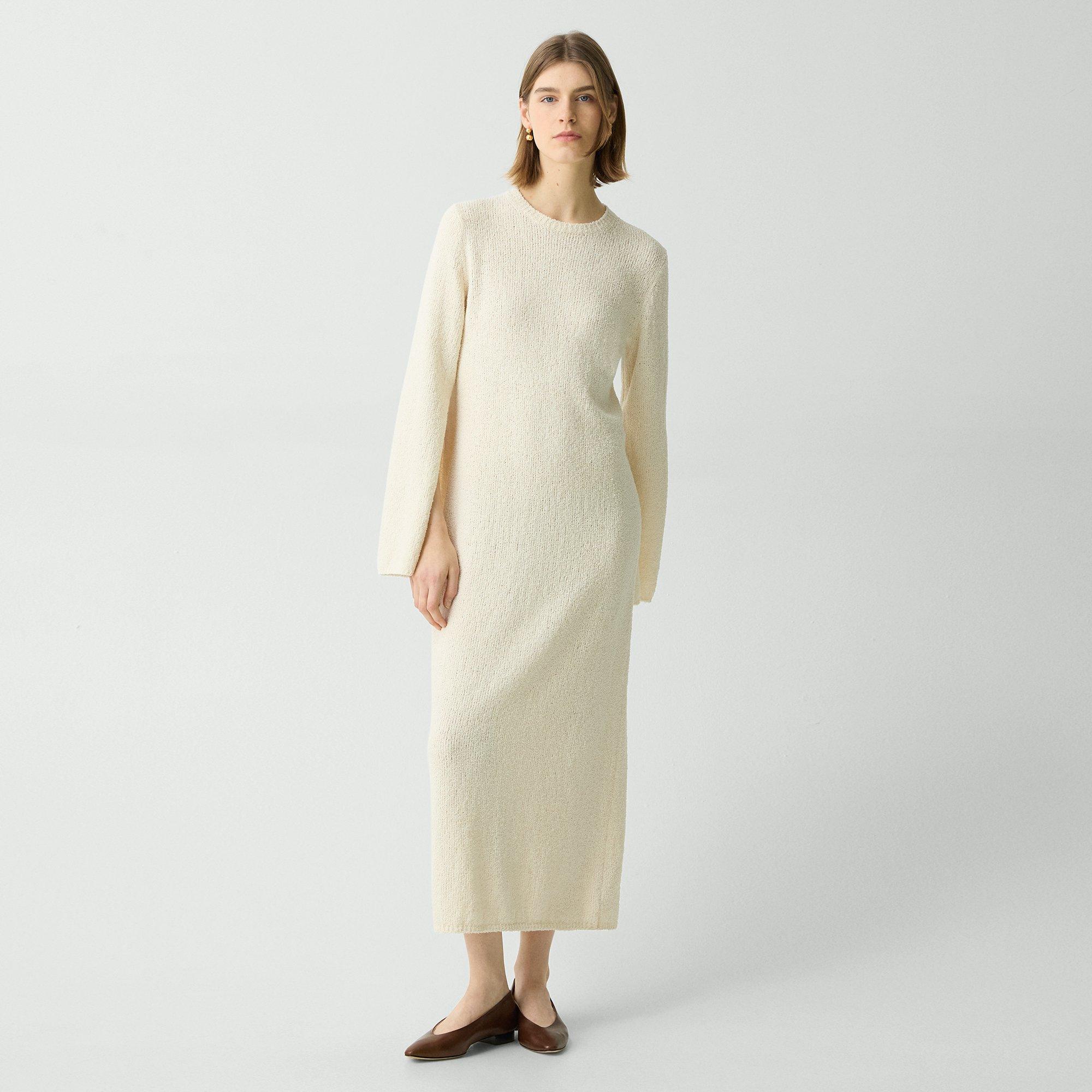 Theory Bouclé Midi Dress In Cotton-blend In Ivory