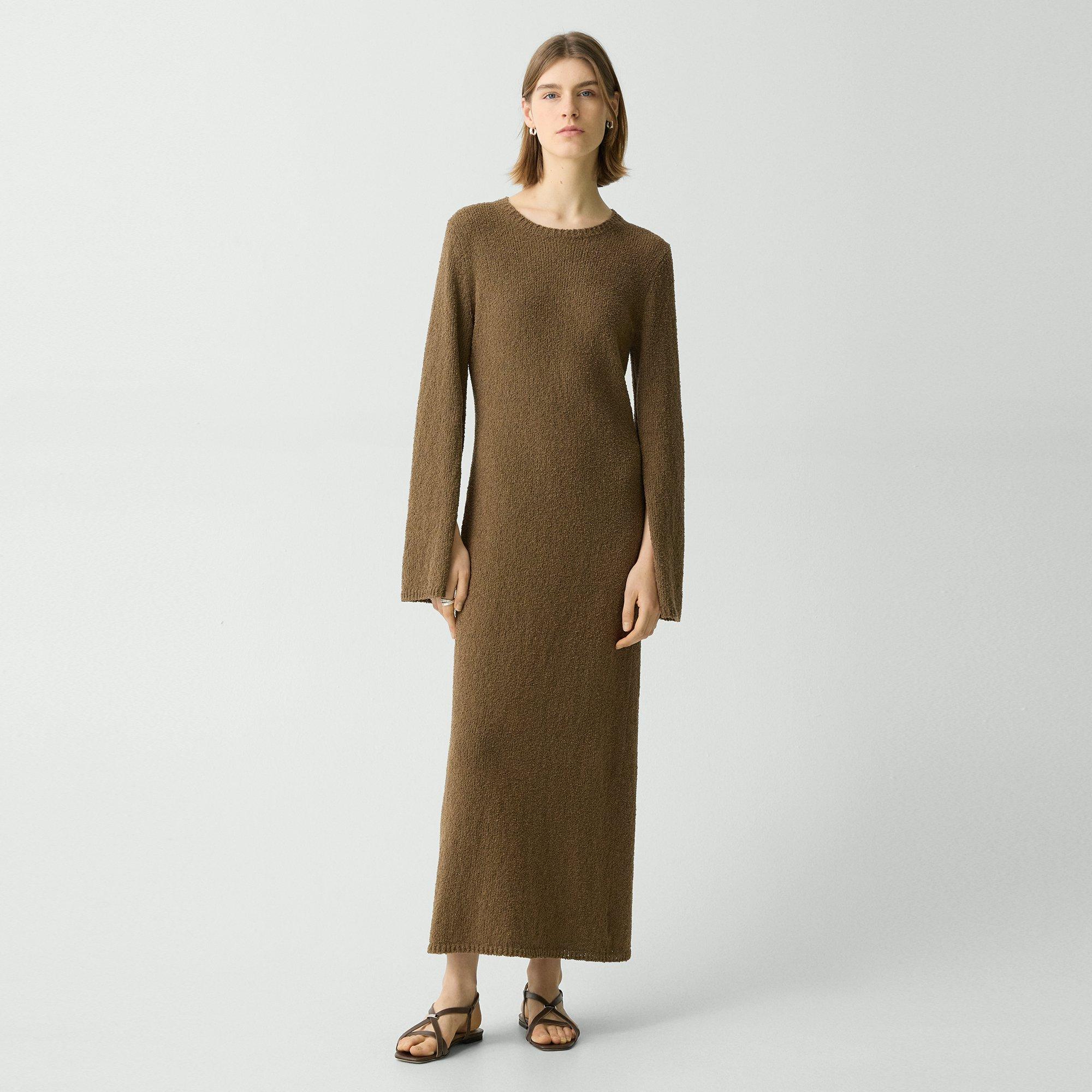 Theory Bouclé Midi Dress In Cotton-blend In Clove