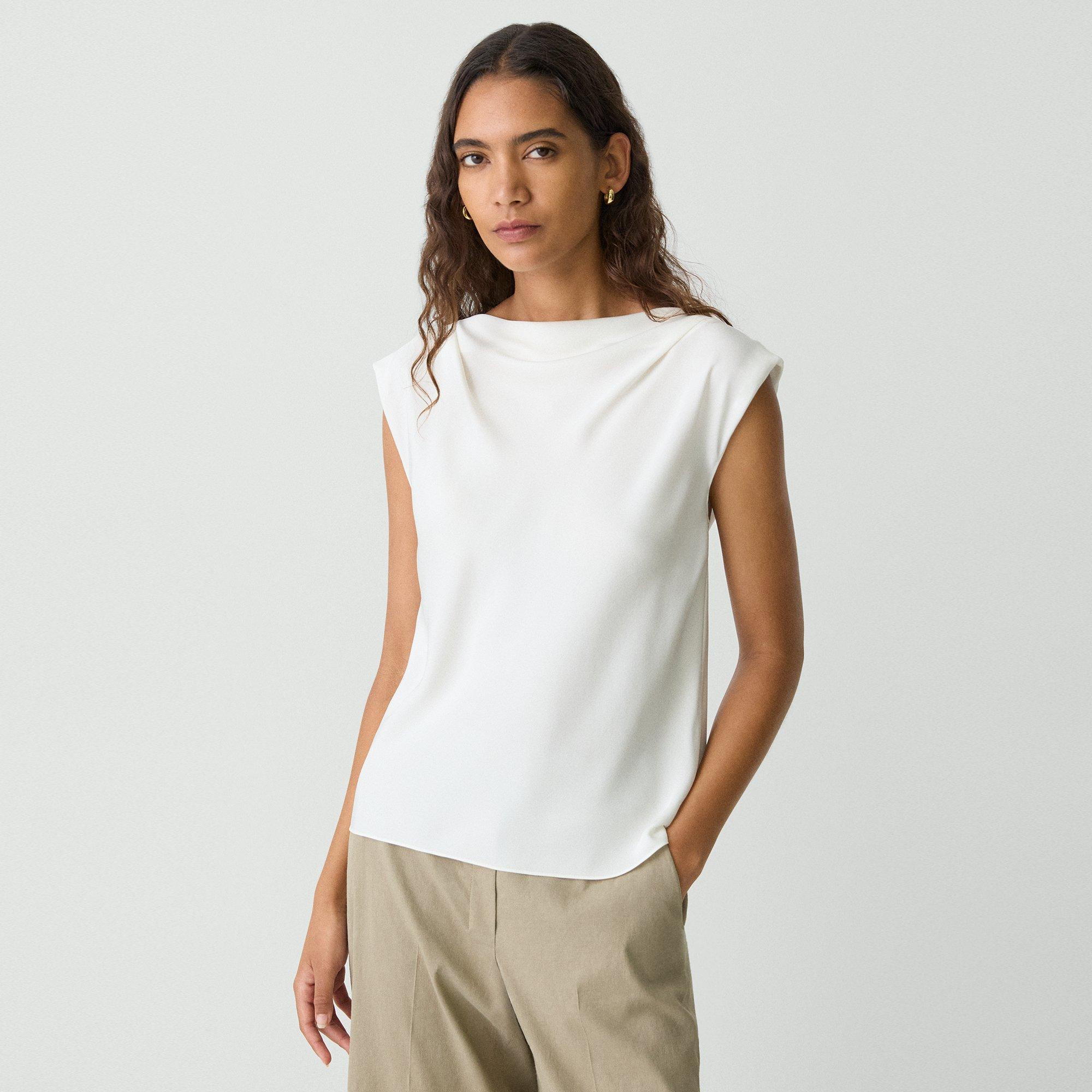 Theory Cowl Neck Top In Silk Georgette In Ivory