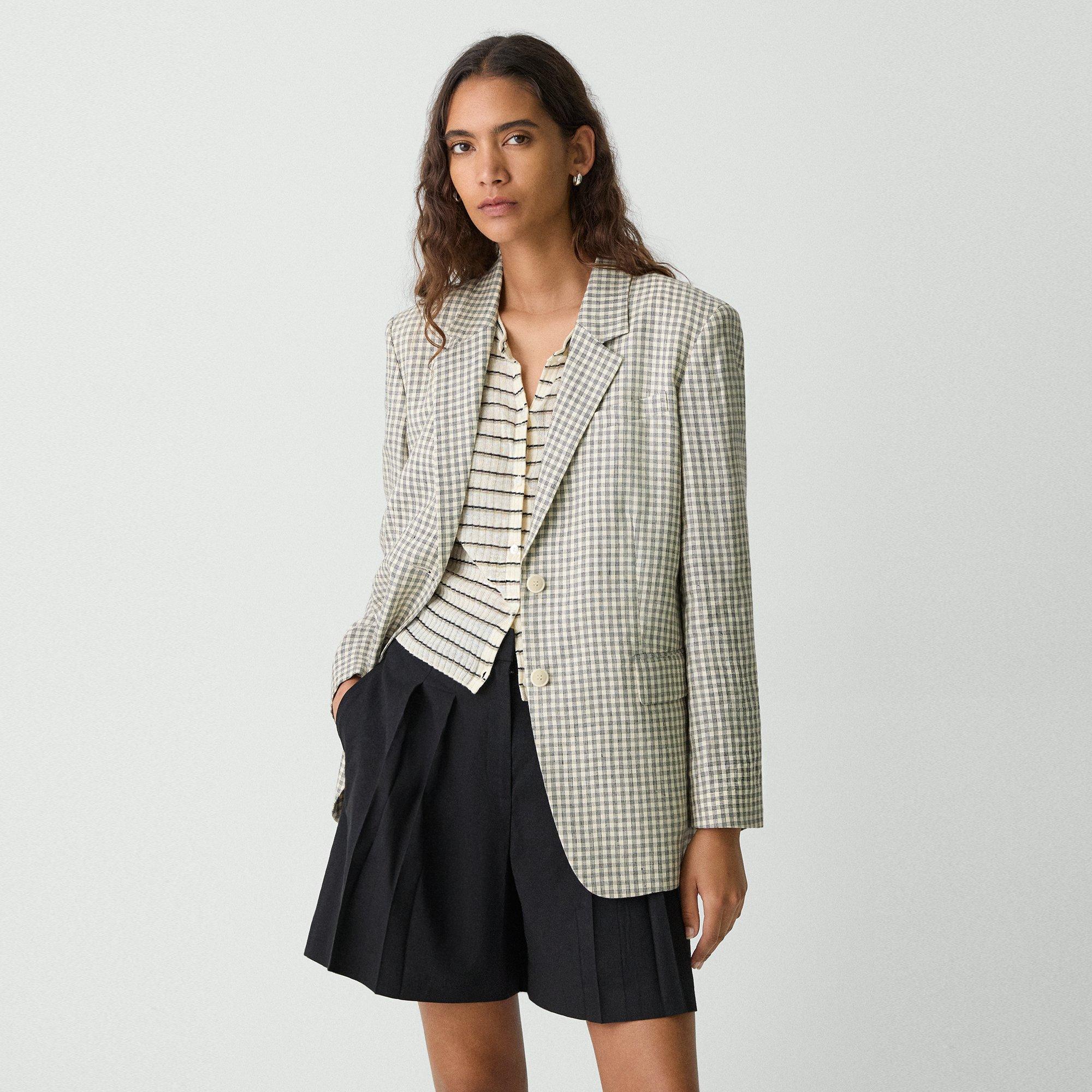 THEORY RELAXED BLAZER IN CHECKED LINEN-BLEND 