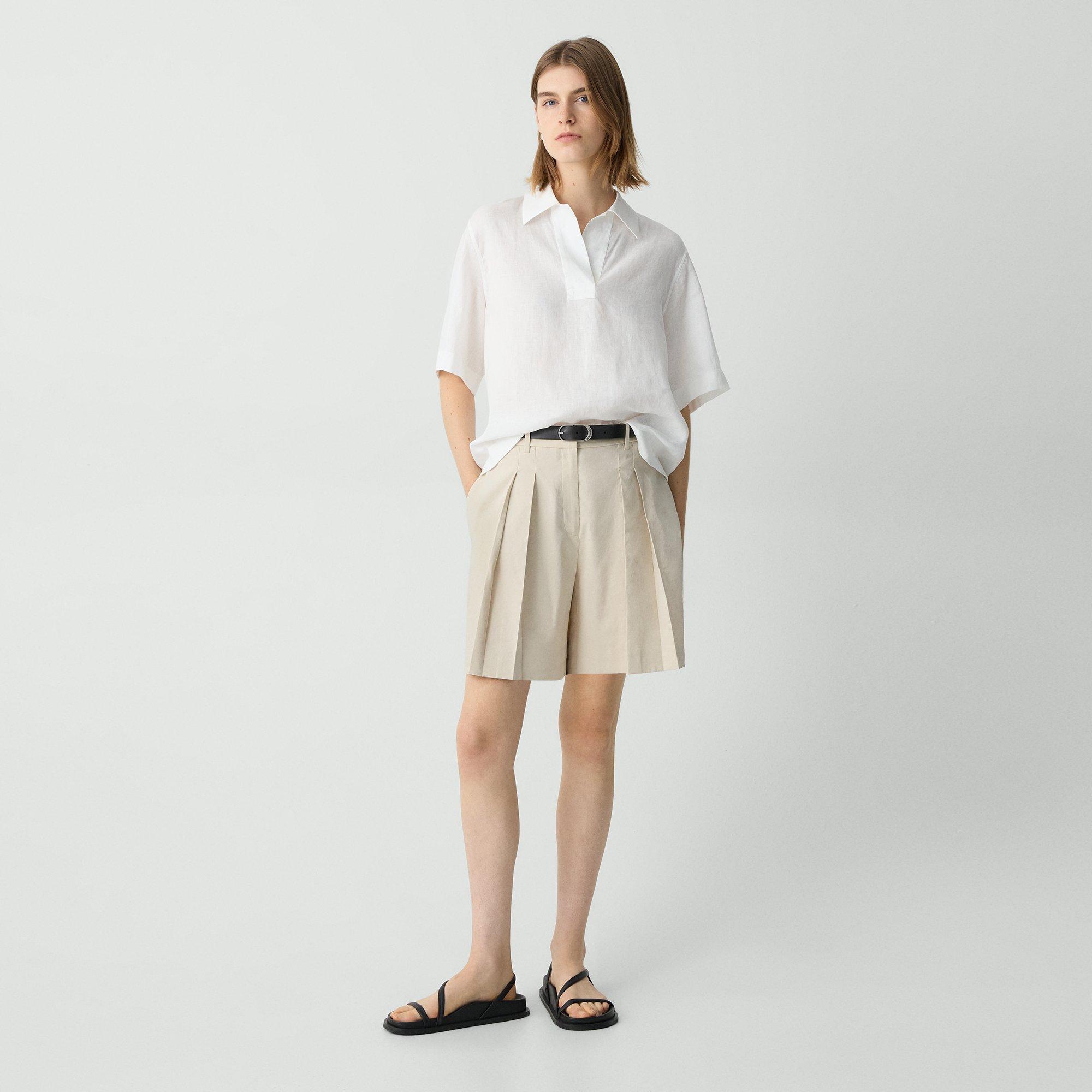 THEORY PLEATED SHORT IN GOOD LINEN 