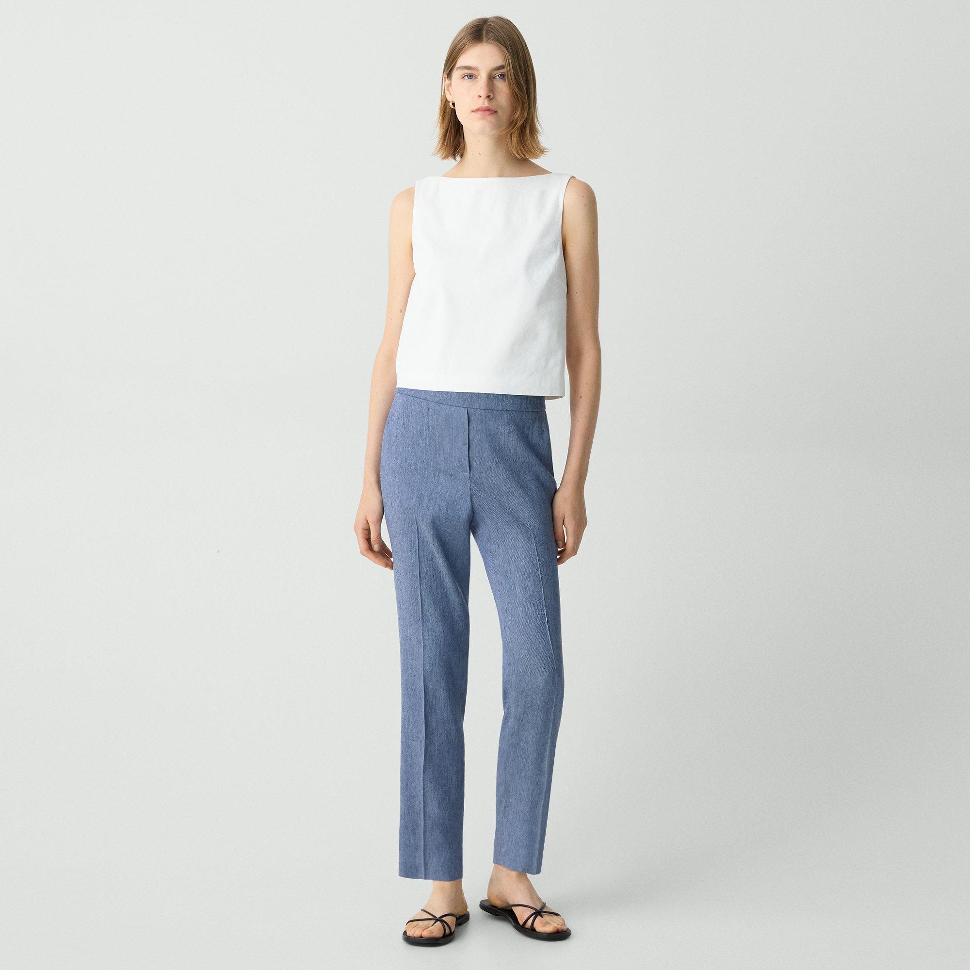 Theory Treeca Pull-on Pant In Fluid Linen In Light Denim