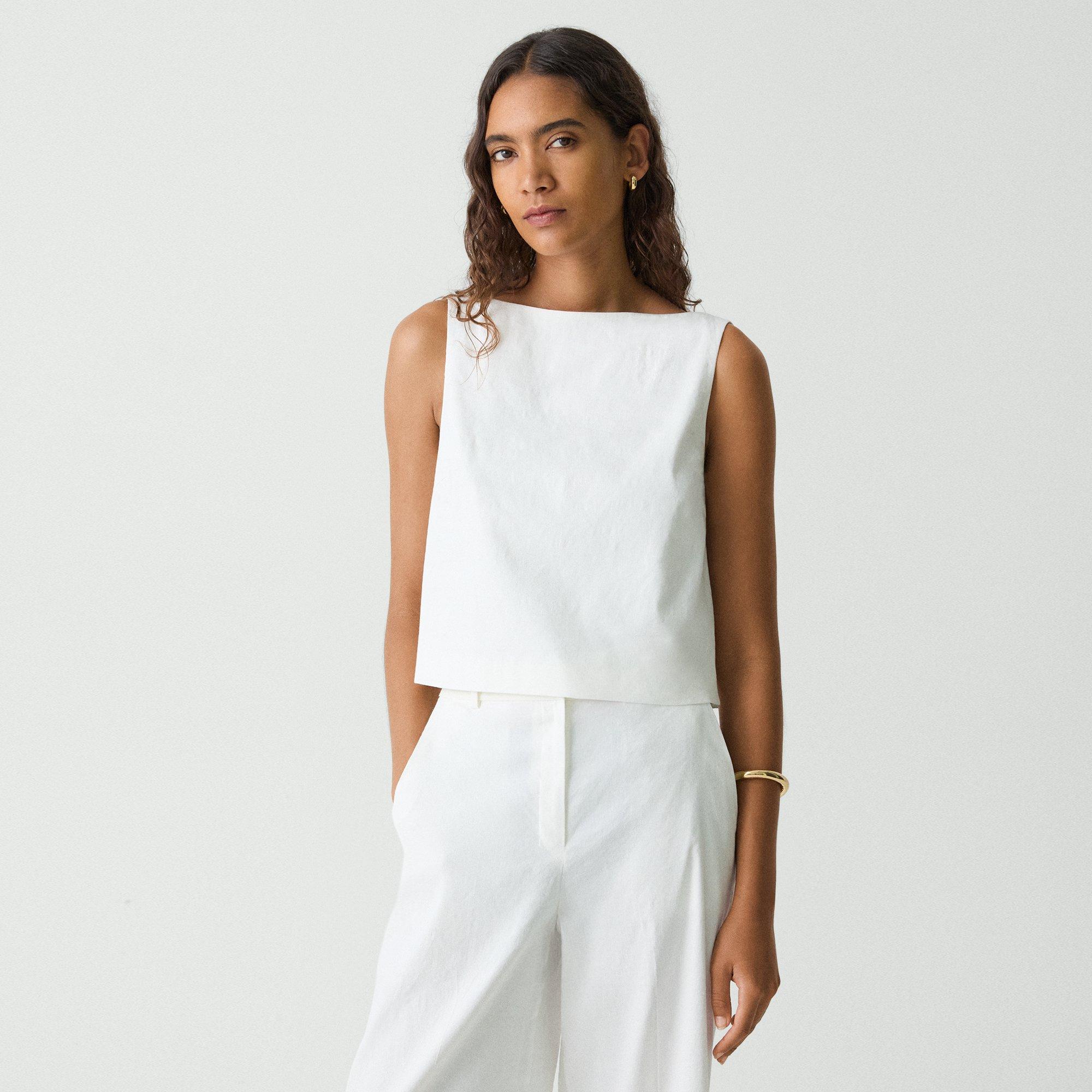 THEORY SLEEVELESS BOATNECK TOP IN GOOD LINEN 