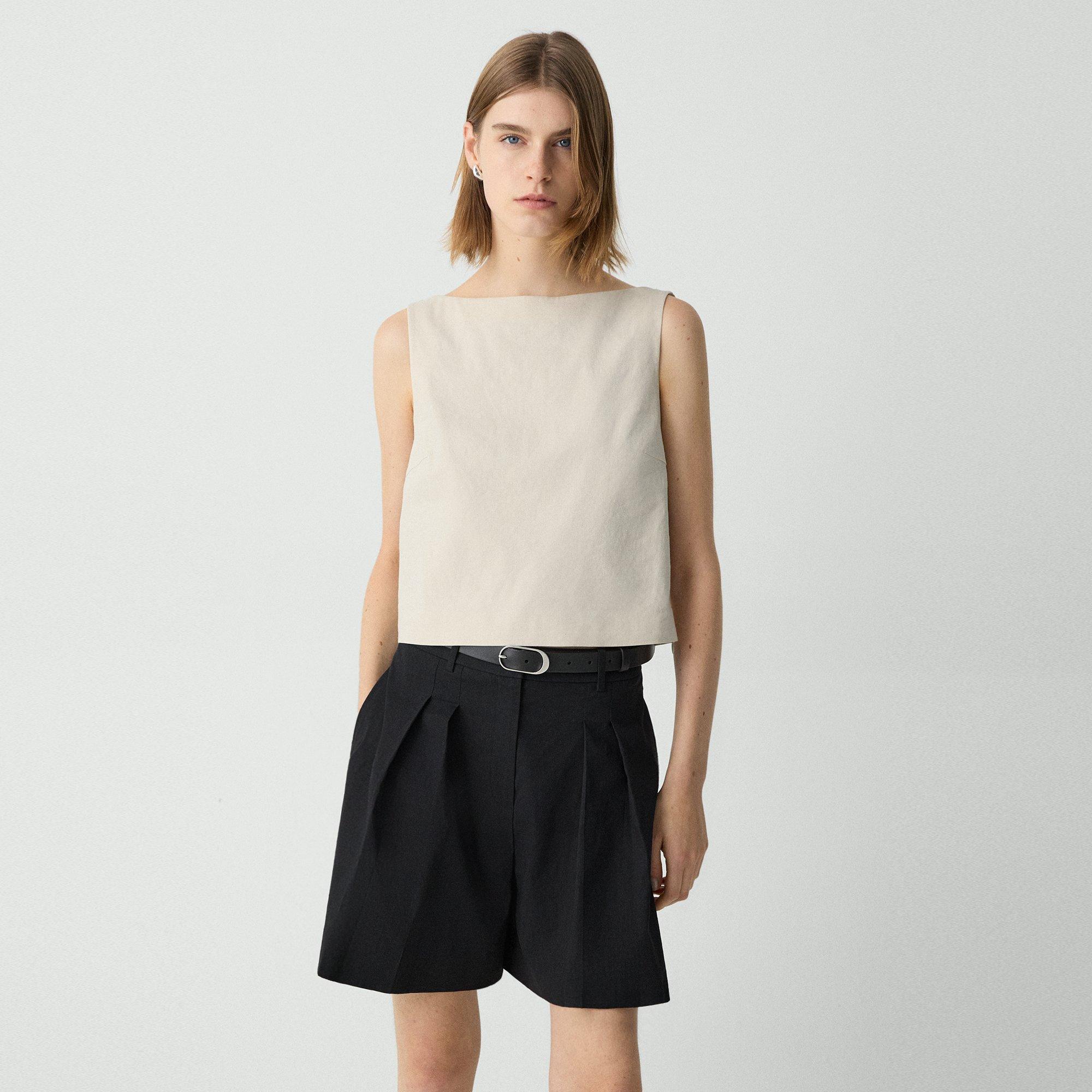 THEORY SLEEVELESS BOATNECK TOP IN GOOD LINEN 