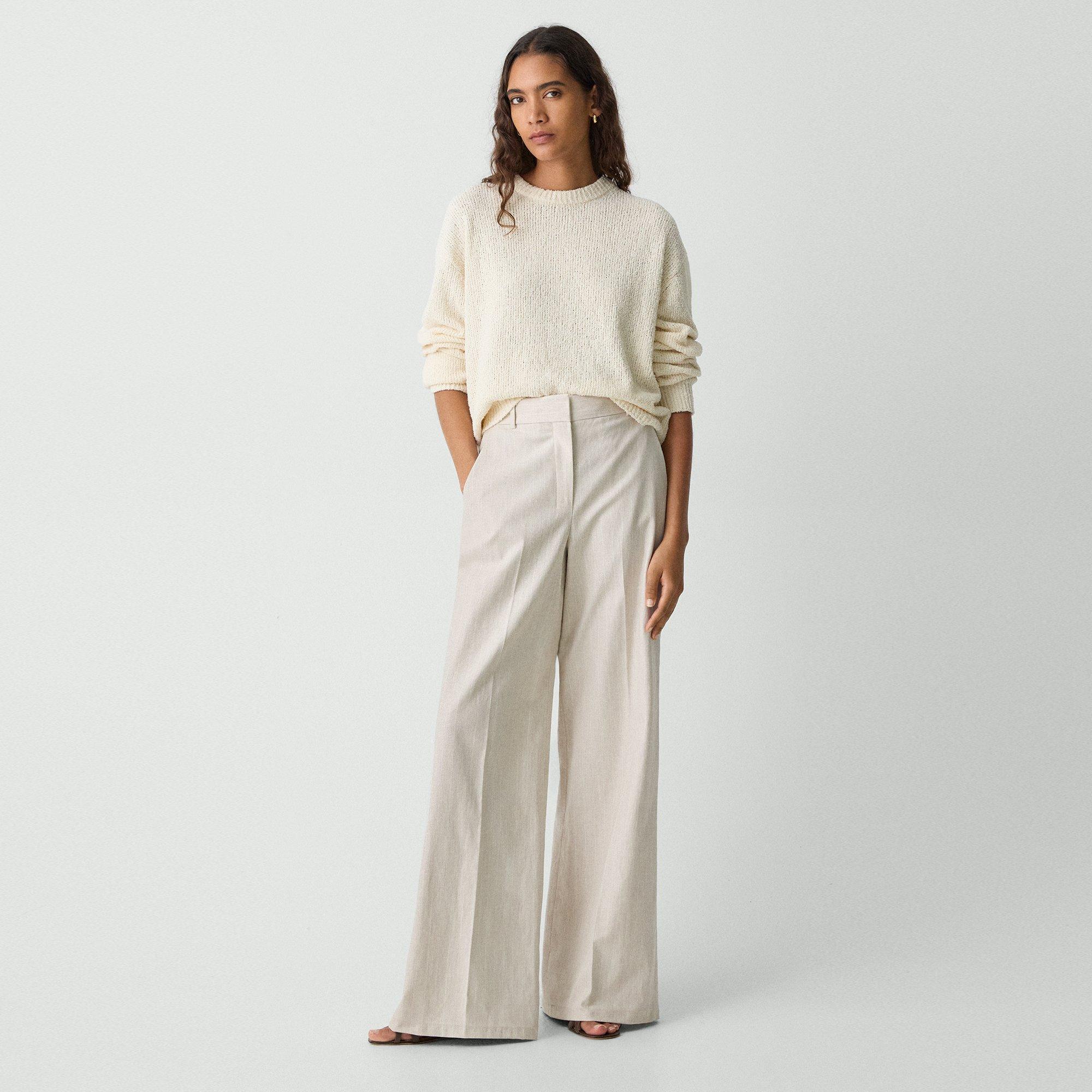 THEORY HIGH-WAIST WIDE-LEG PANT IN STRIPED CANVAS 
