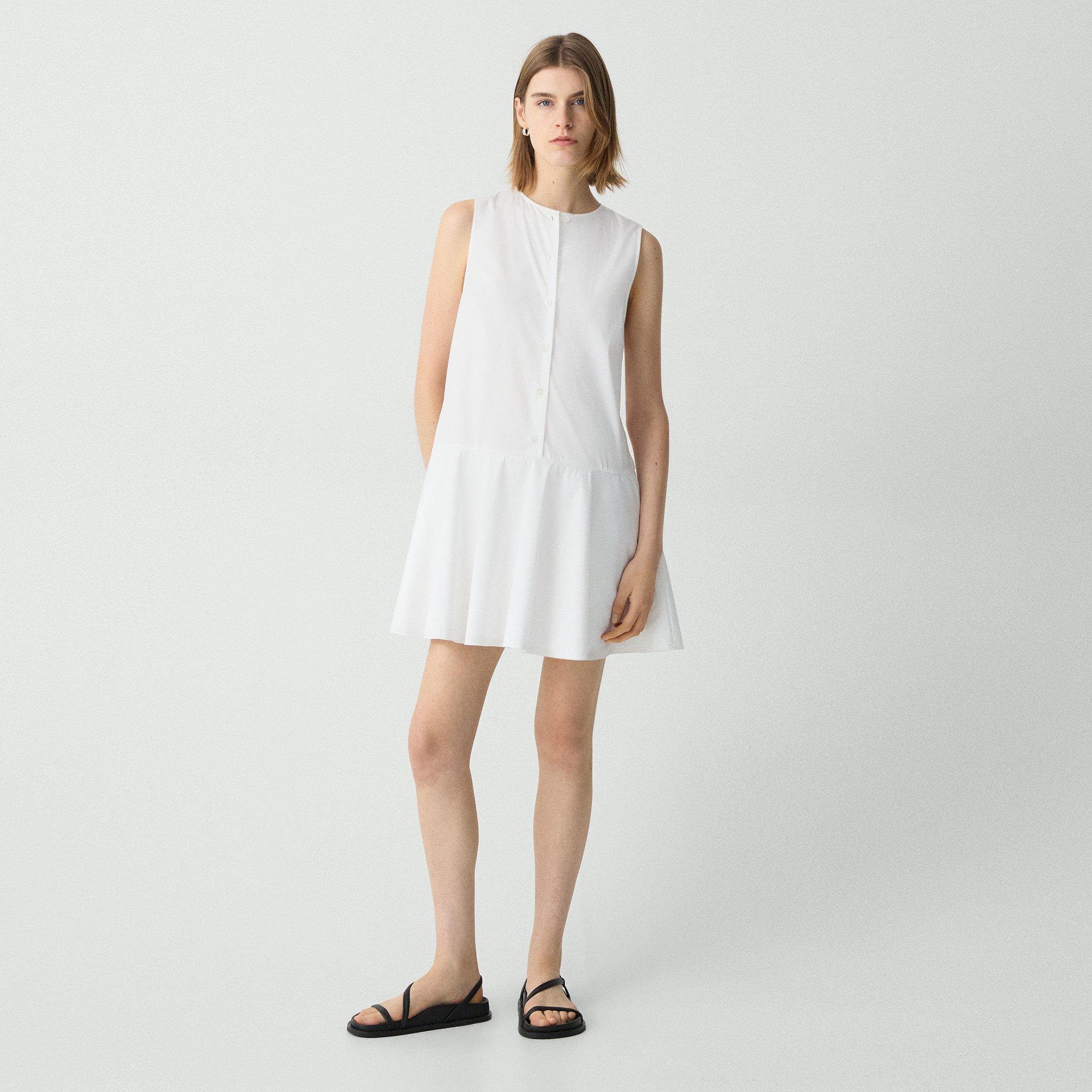Theory Mini Dress With Crew Neck And Flared Skirt In White