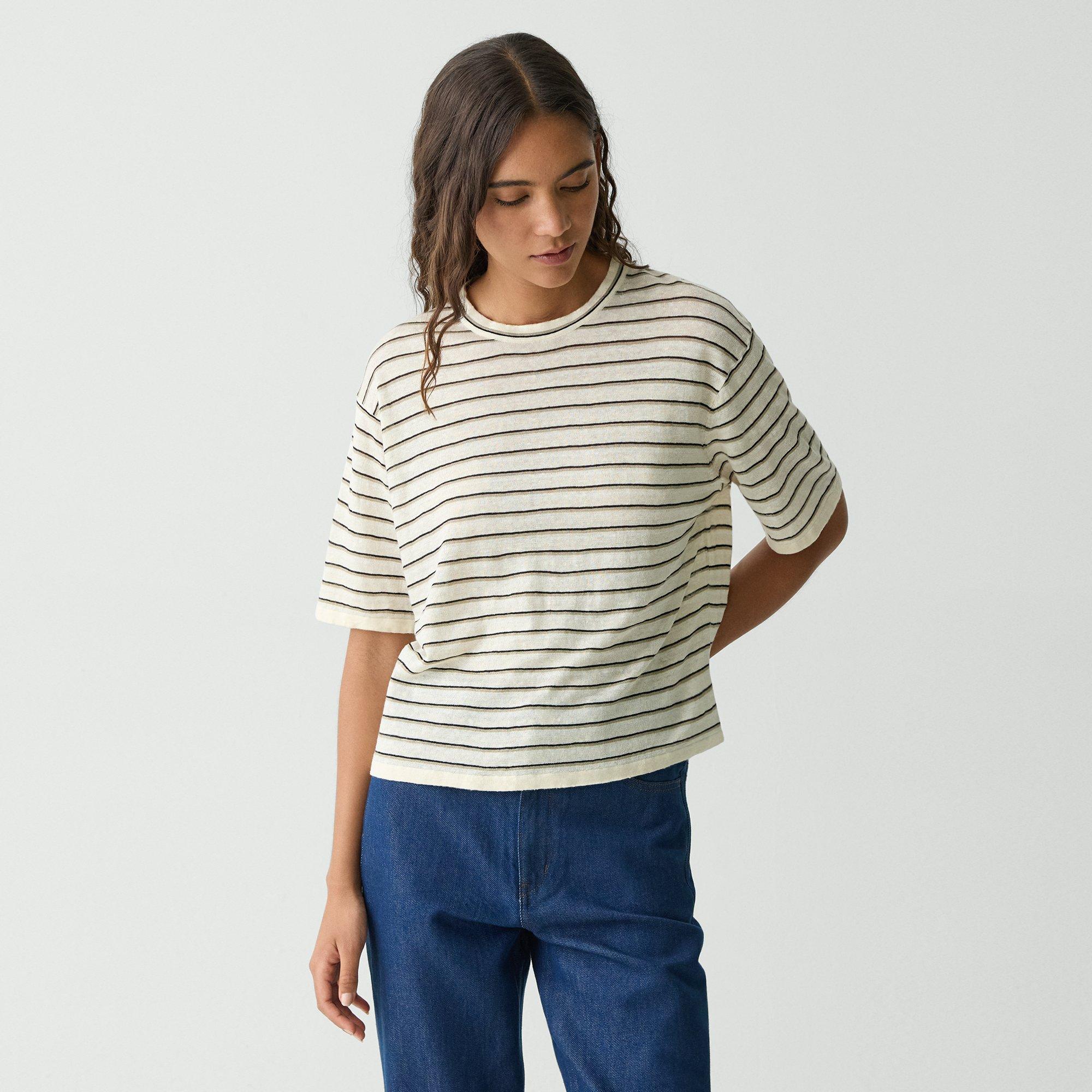 Theory Boyfriend Tee In Cable Knit Linen In Light Parchment Multi