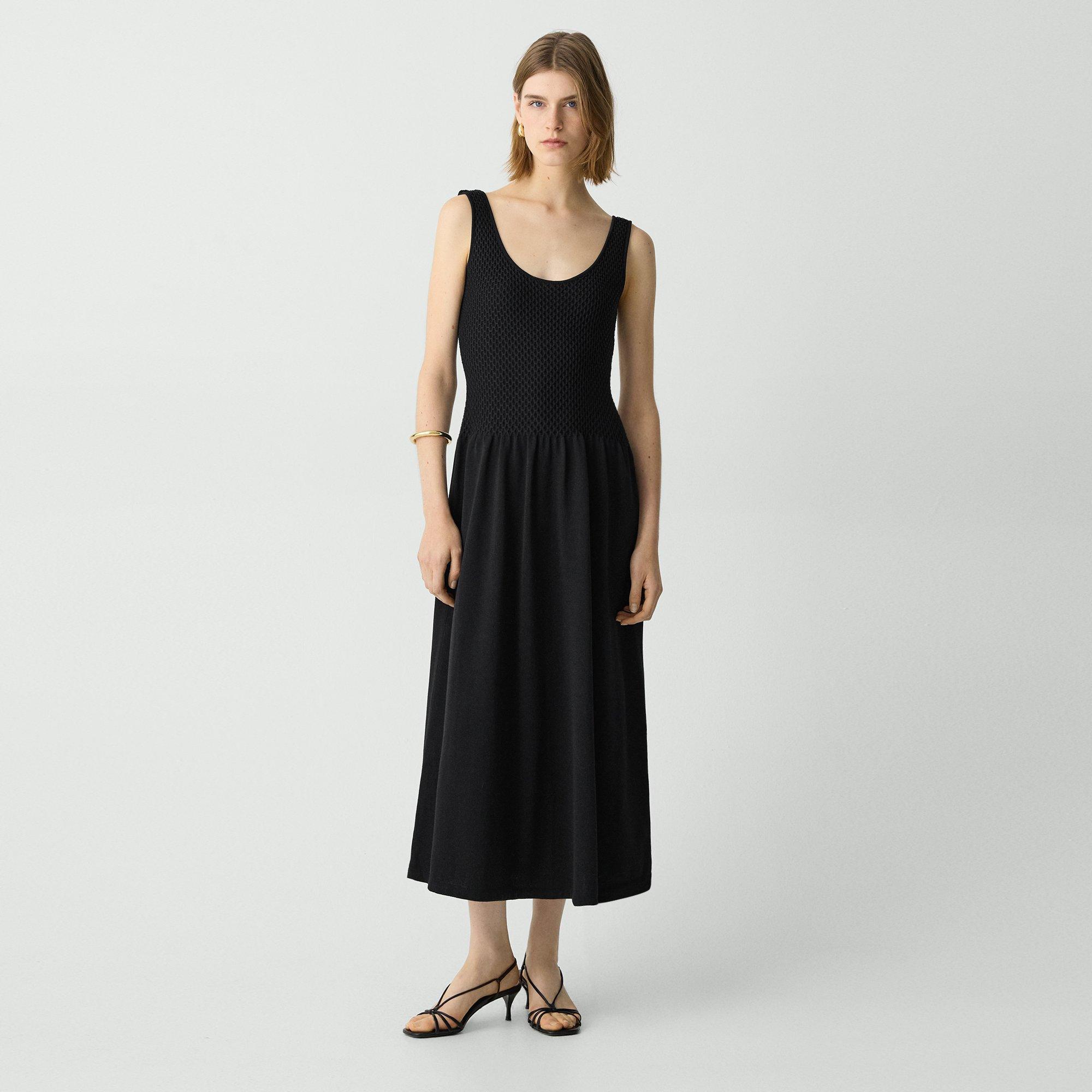 Theory Midi Dress In Textured Cotton-blend In Black