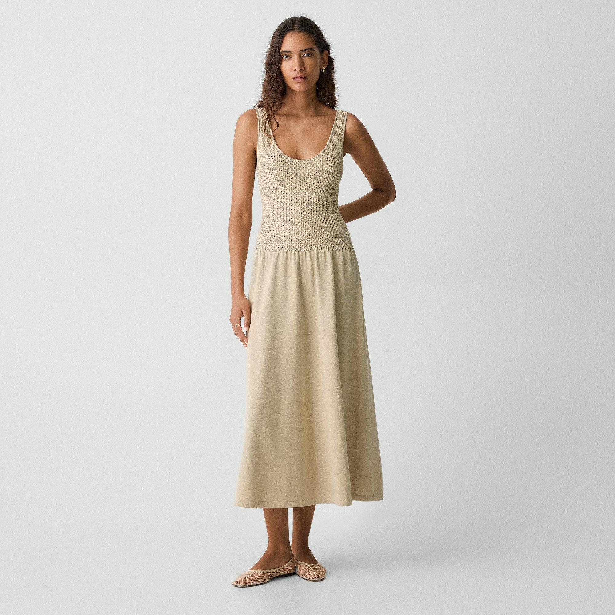 Theory Midi Dress In Textured Cotton-blend In Warm Sand