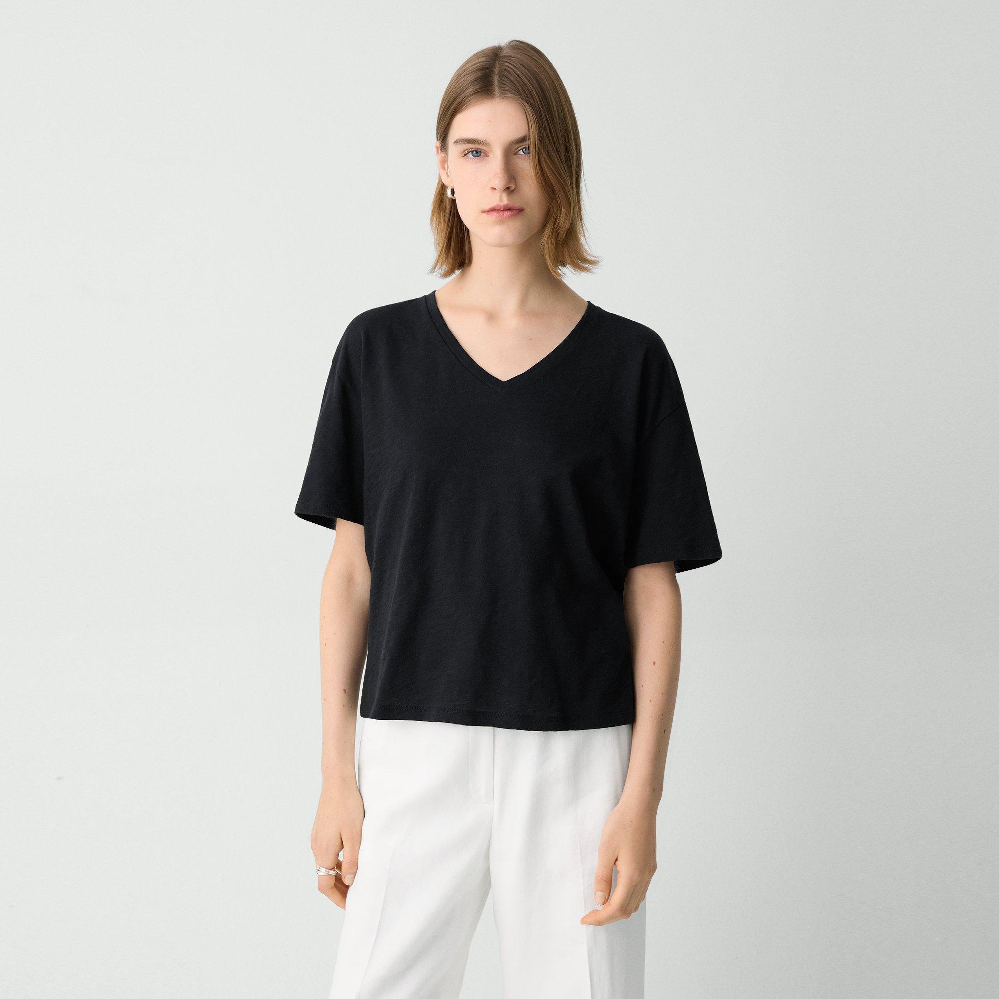 Theory Relaxed V-neck Tee In Cotton In Black