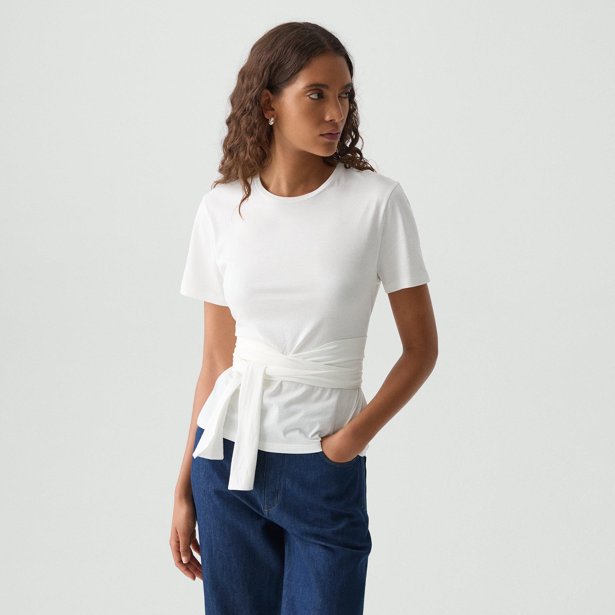 Theory Tie-front Tee In Cotton In White