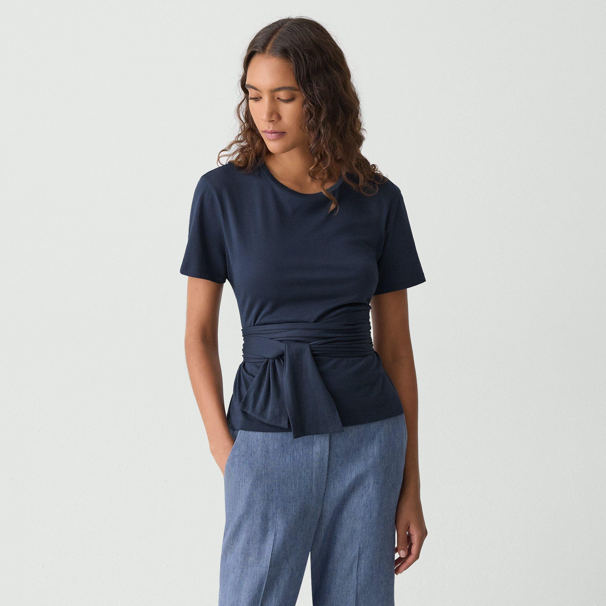 Theory Tie-front Tee In Cotton In Nocturne Navy
