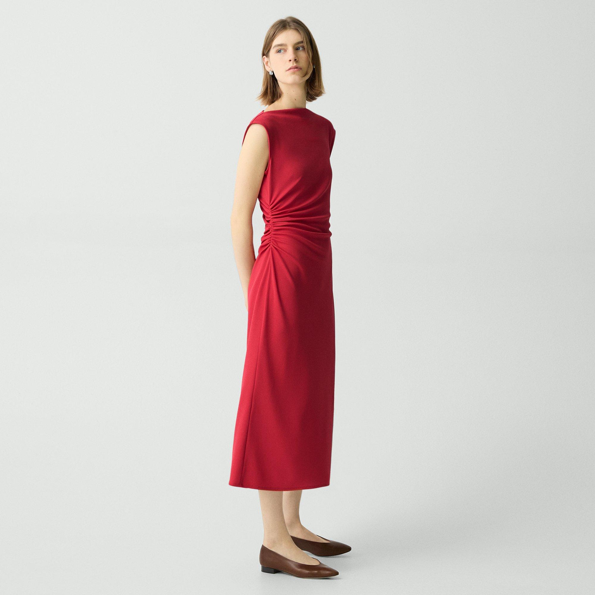 Theory Draped Sweater Dress In Crepe Jersey In Cherry