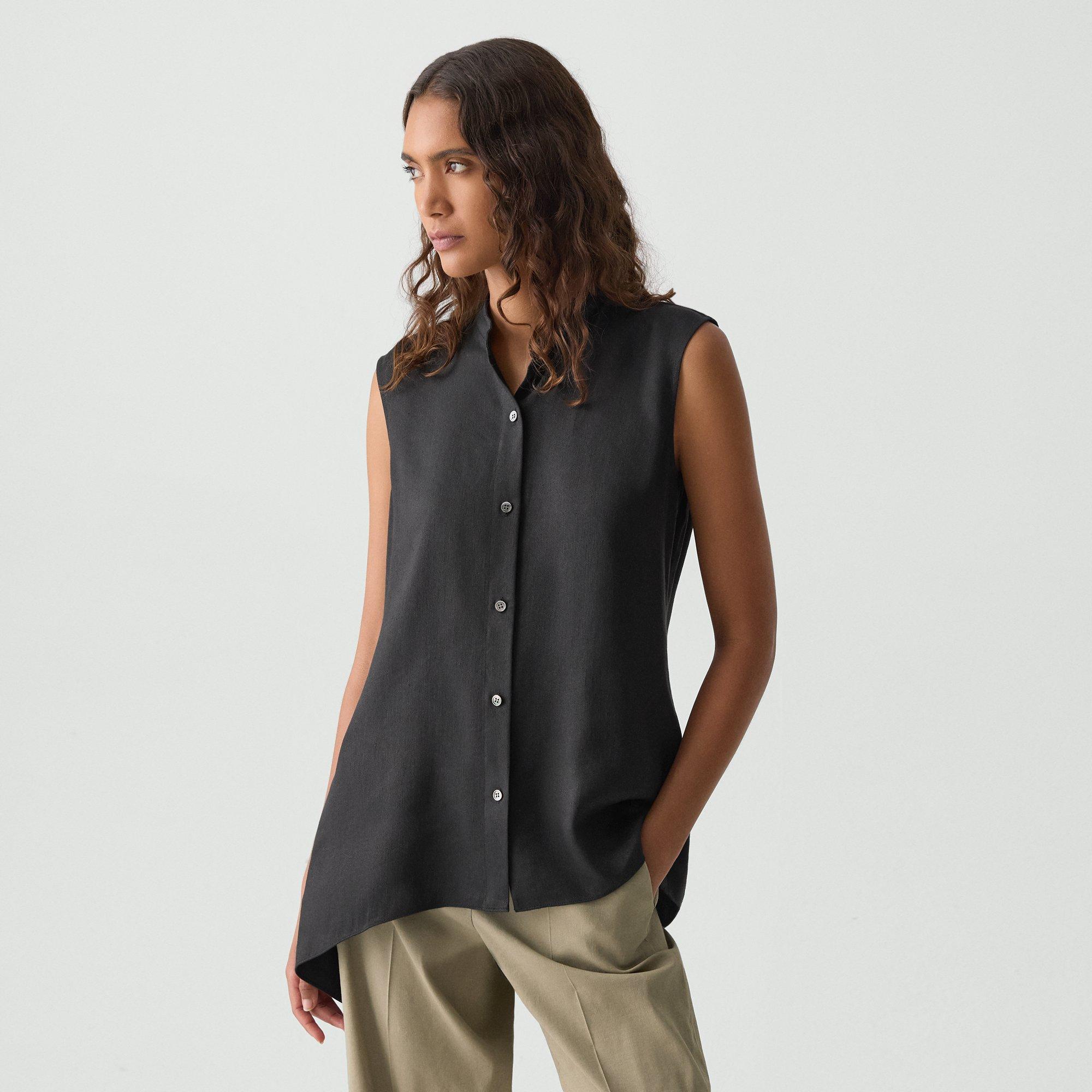 Shop Theory Sleeveless Asymmetrical Shirt In Linen-viscose