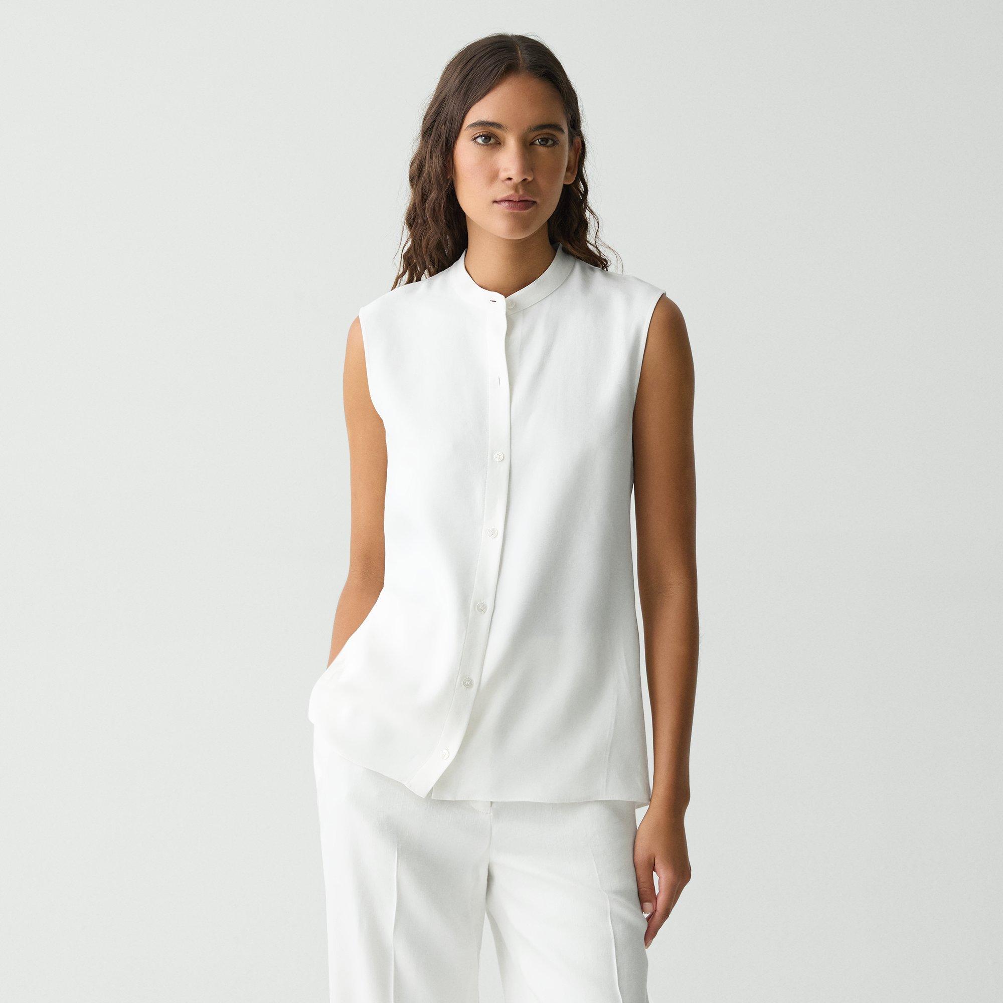 Theory Sleeveless Asymmetrical Shirt In Linen-viscose