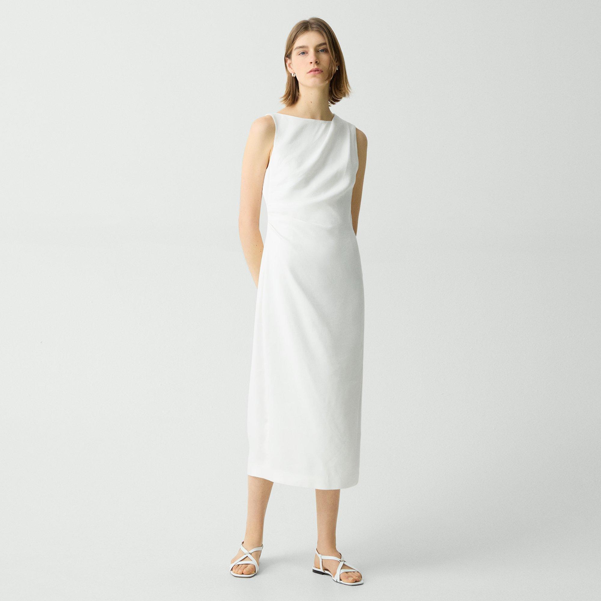 Theory Draped Midi Dress In Linen-viscose