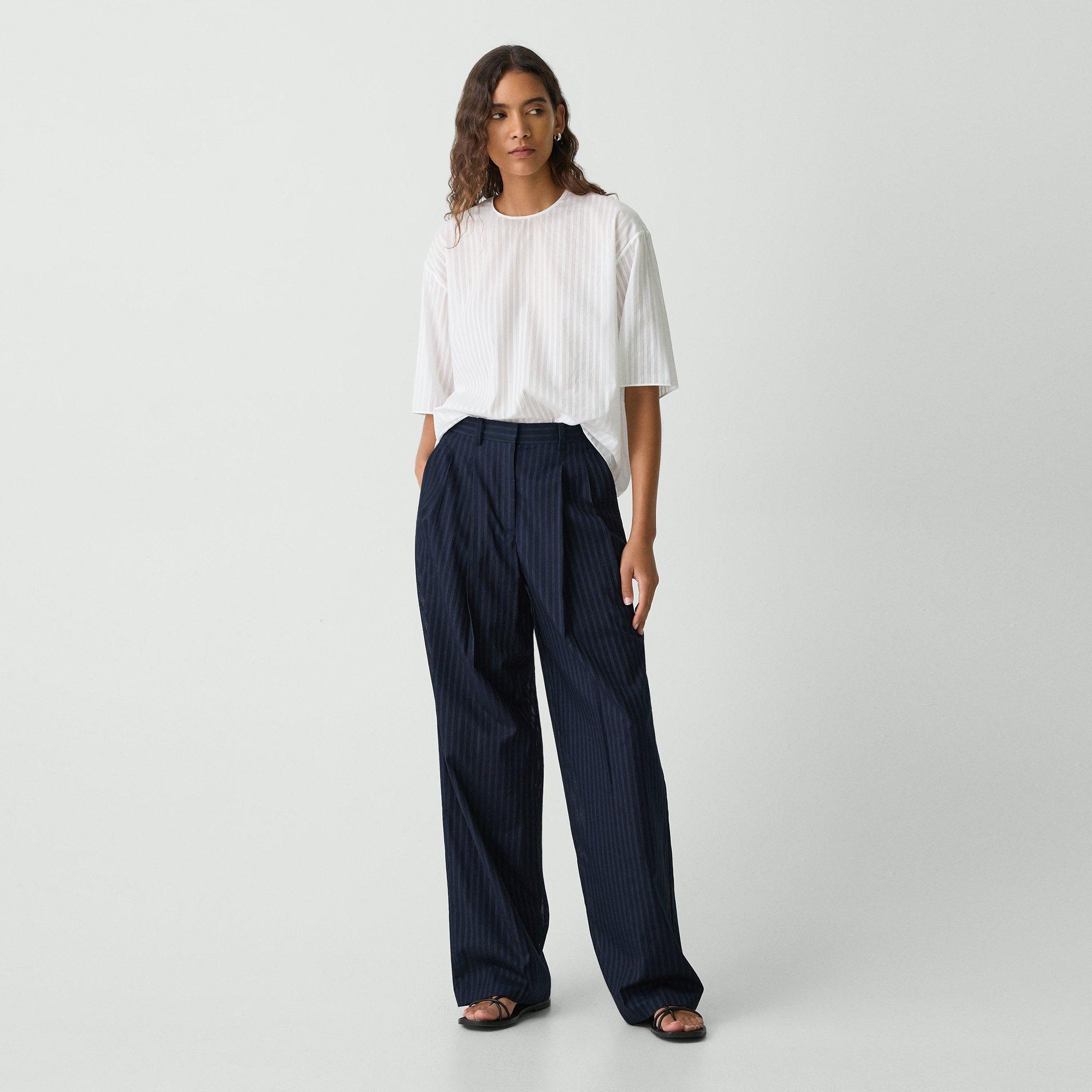 Theory Double Pleat Pant In Linear Cotton