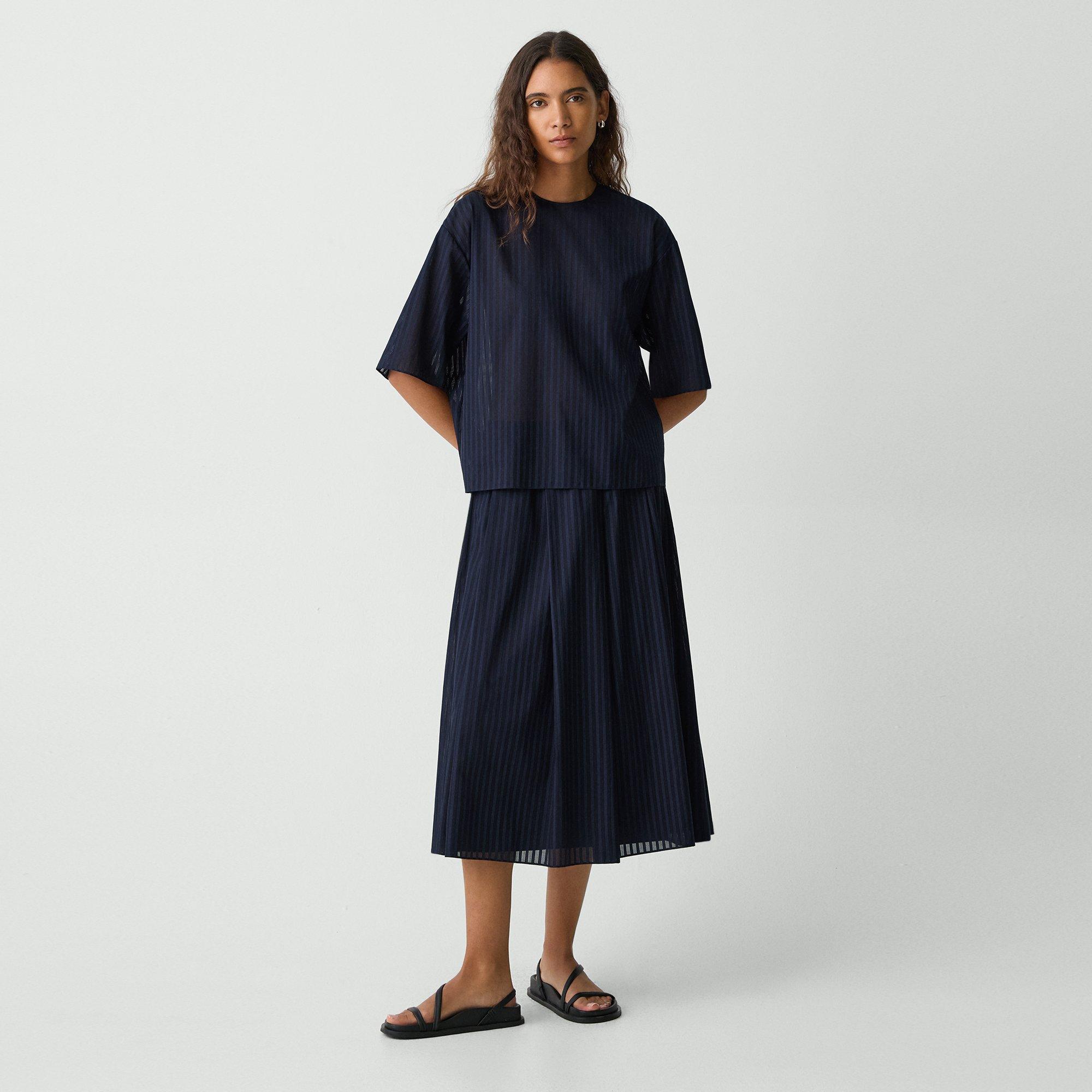 Theory Pleated A-line Skirt In Linear Cotton