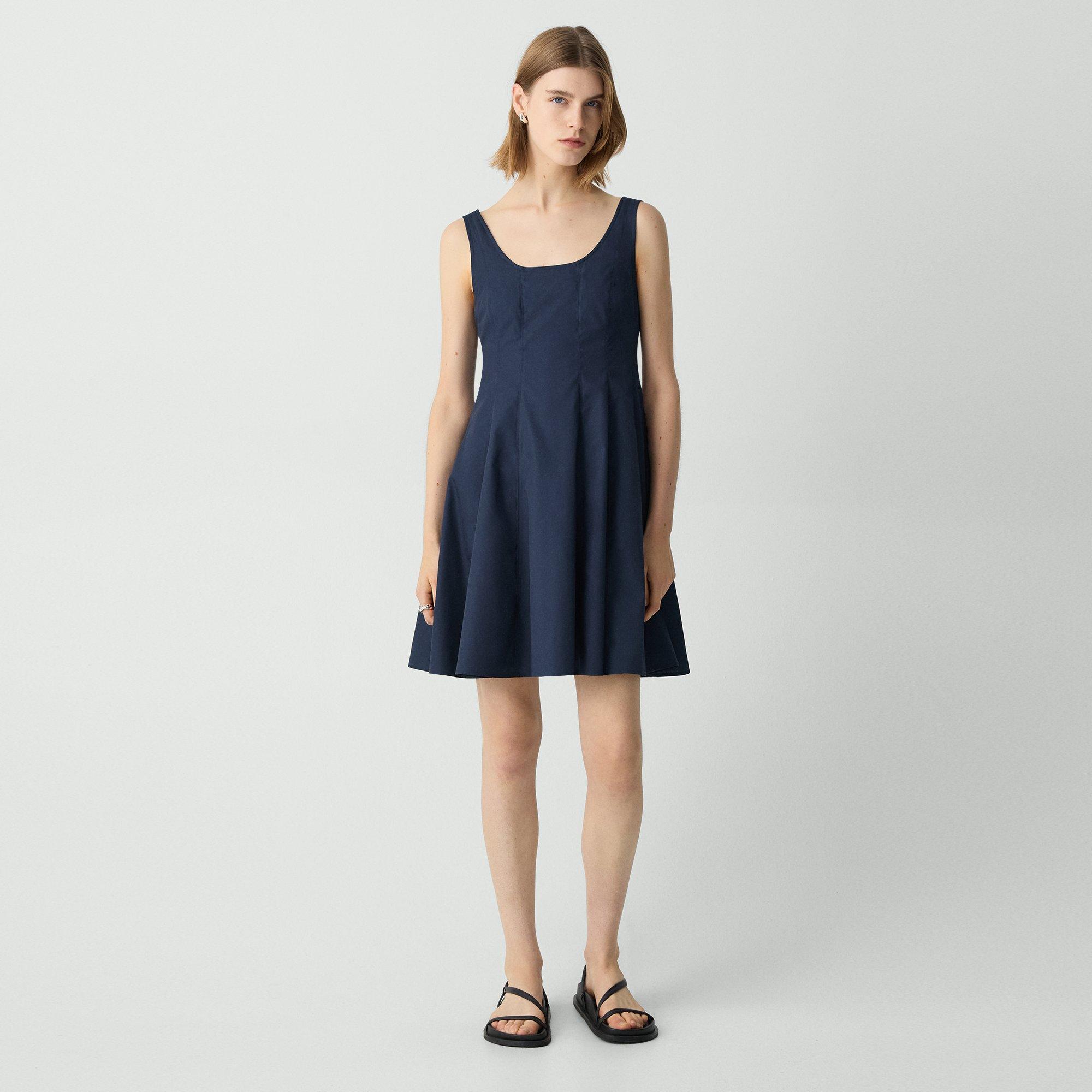 Theory Sleeveless Fit-and-flare Dress In Sleek Poplin In Nocturne Navy