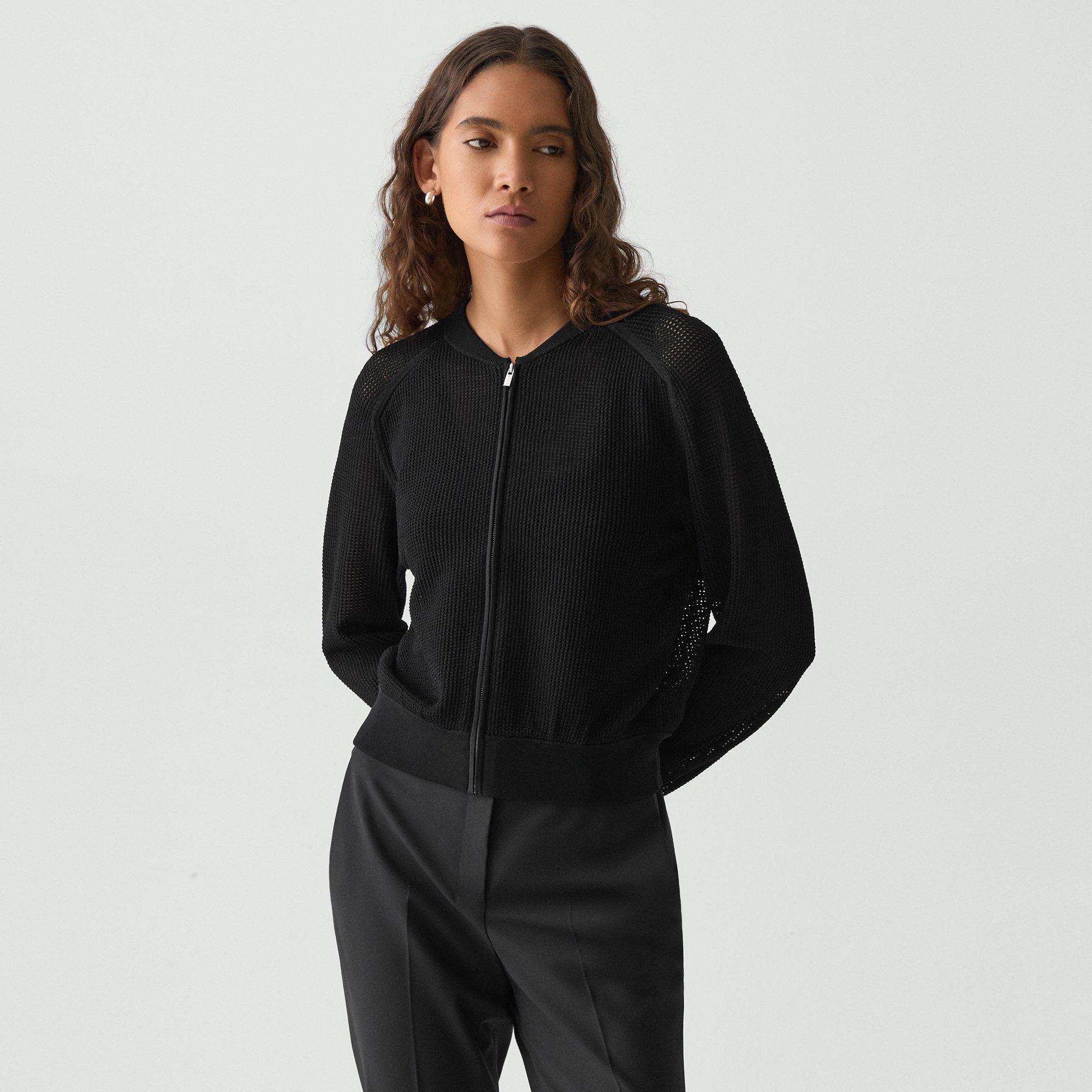 THEORY POINTELLE BOMBER JACKET IN CREPE KNIT 