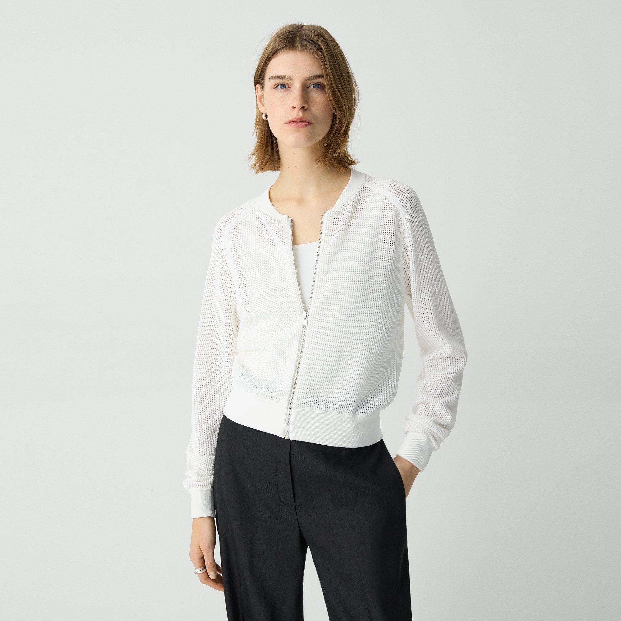 Theory Bomber Jacket In Crepe Knit In White