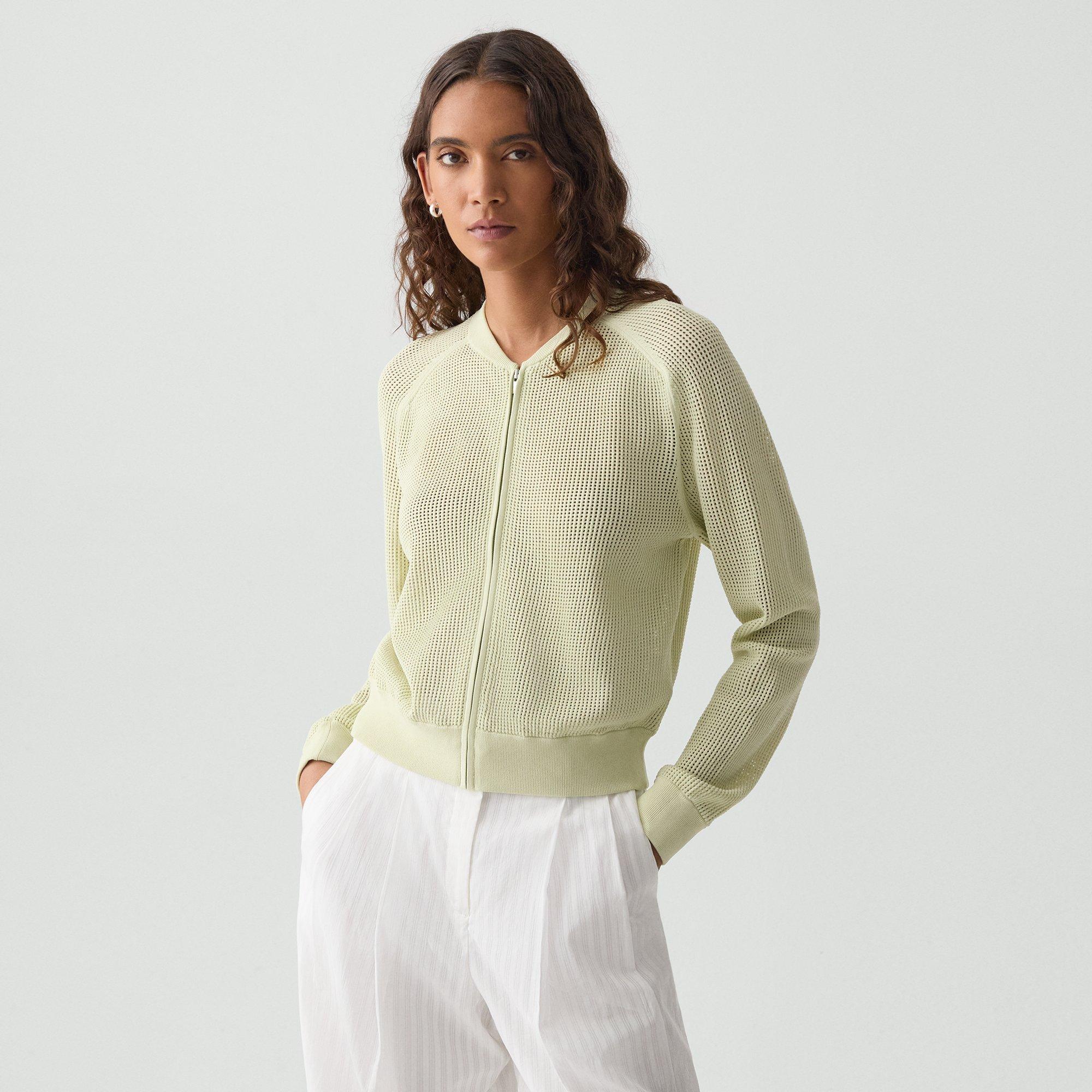 THEORY POINTELLE BOMBER JACKET IN CREPE KNIT 