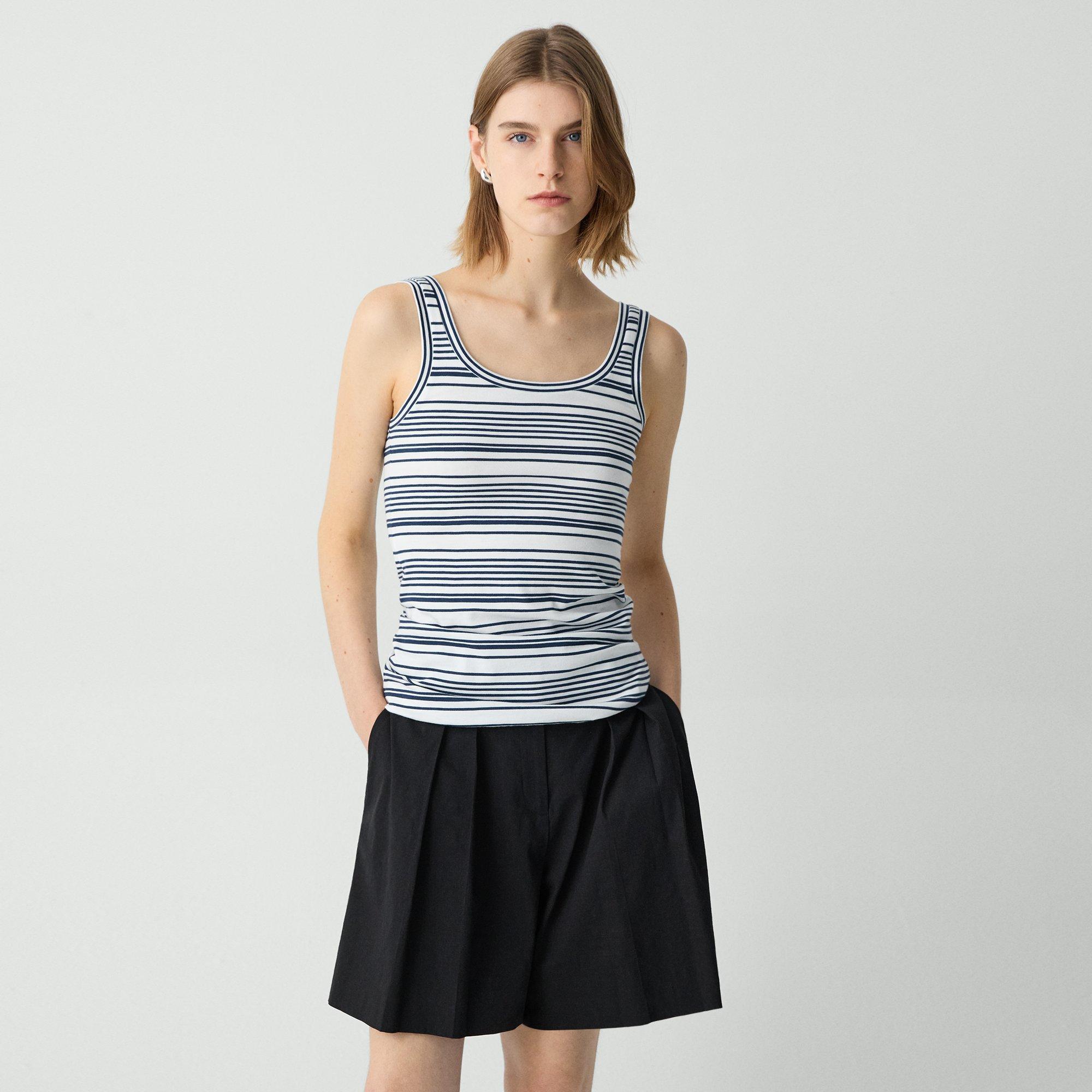 Theory Scoop-neck Tank Top In Striped Cotton Jersey