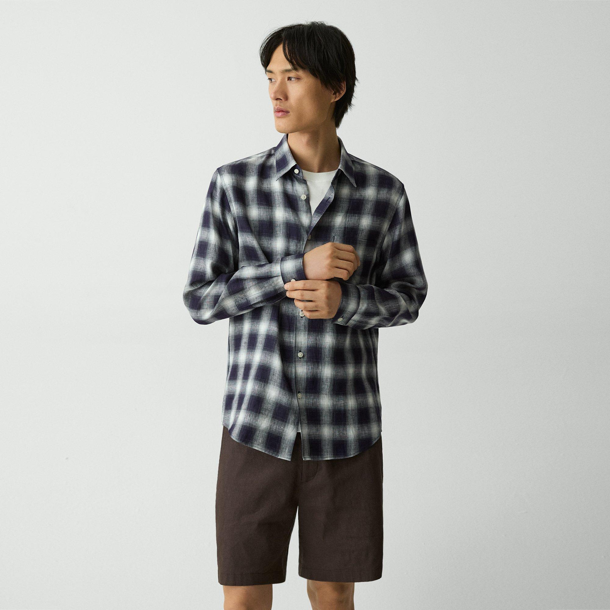 Theory Irving Shirt In Ombré Check Linen