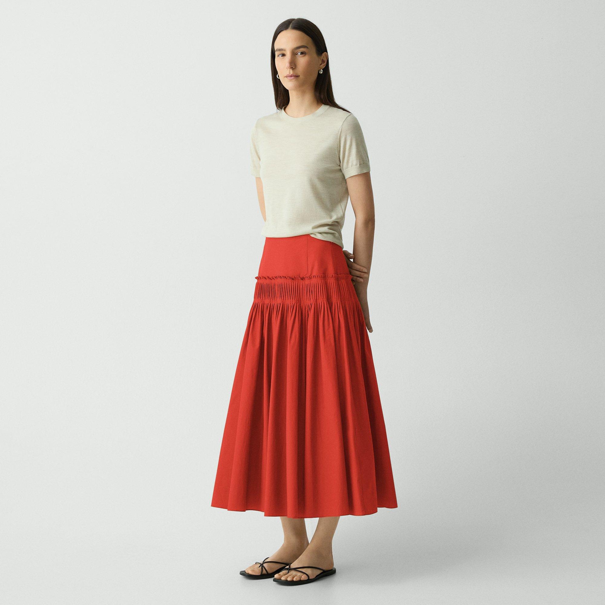 Theory Accordion Maxi Skirt In Cotton-blend In Red