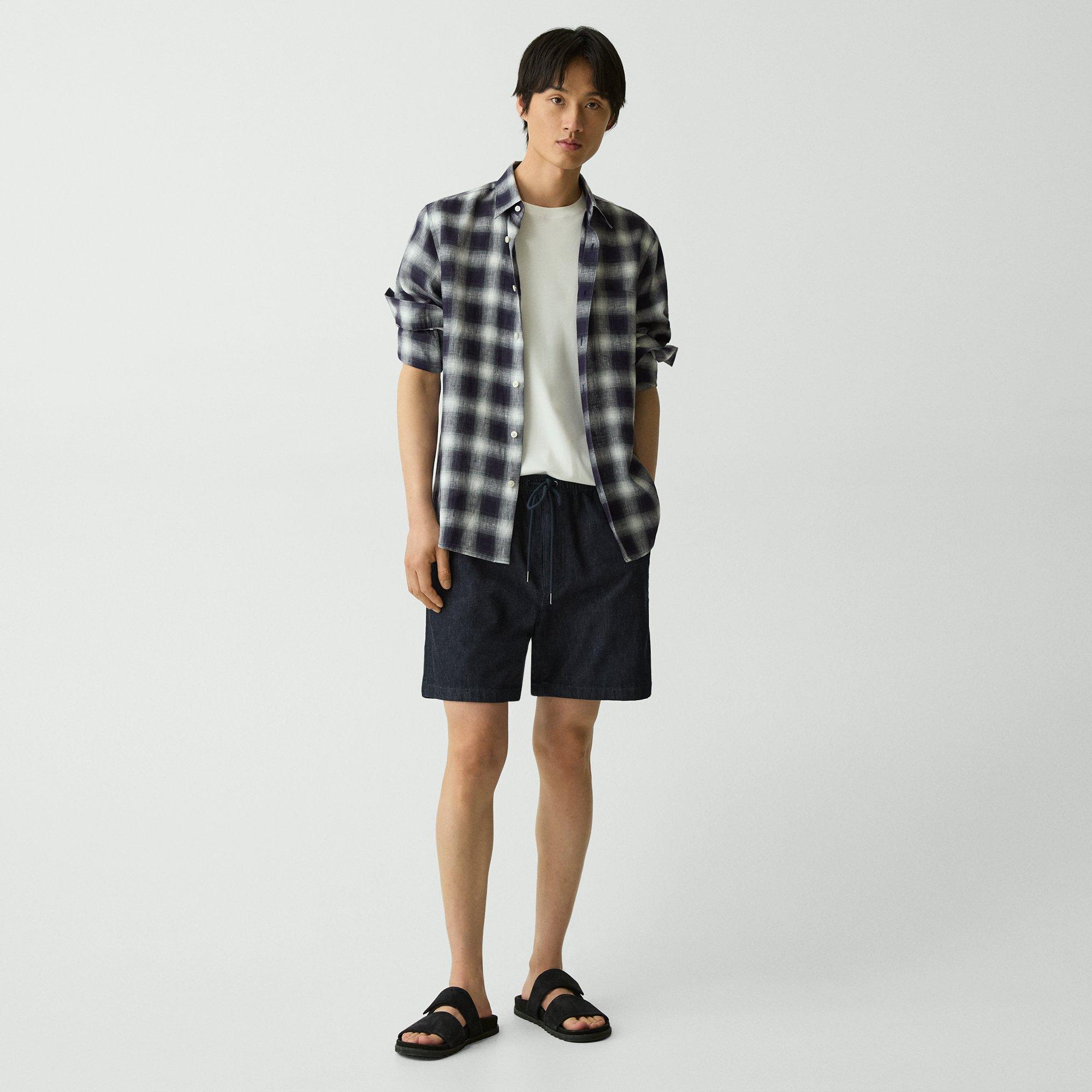Theory Drawstring Pull-on Short In Summer Denim