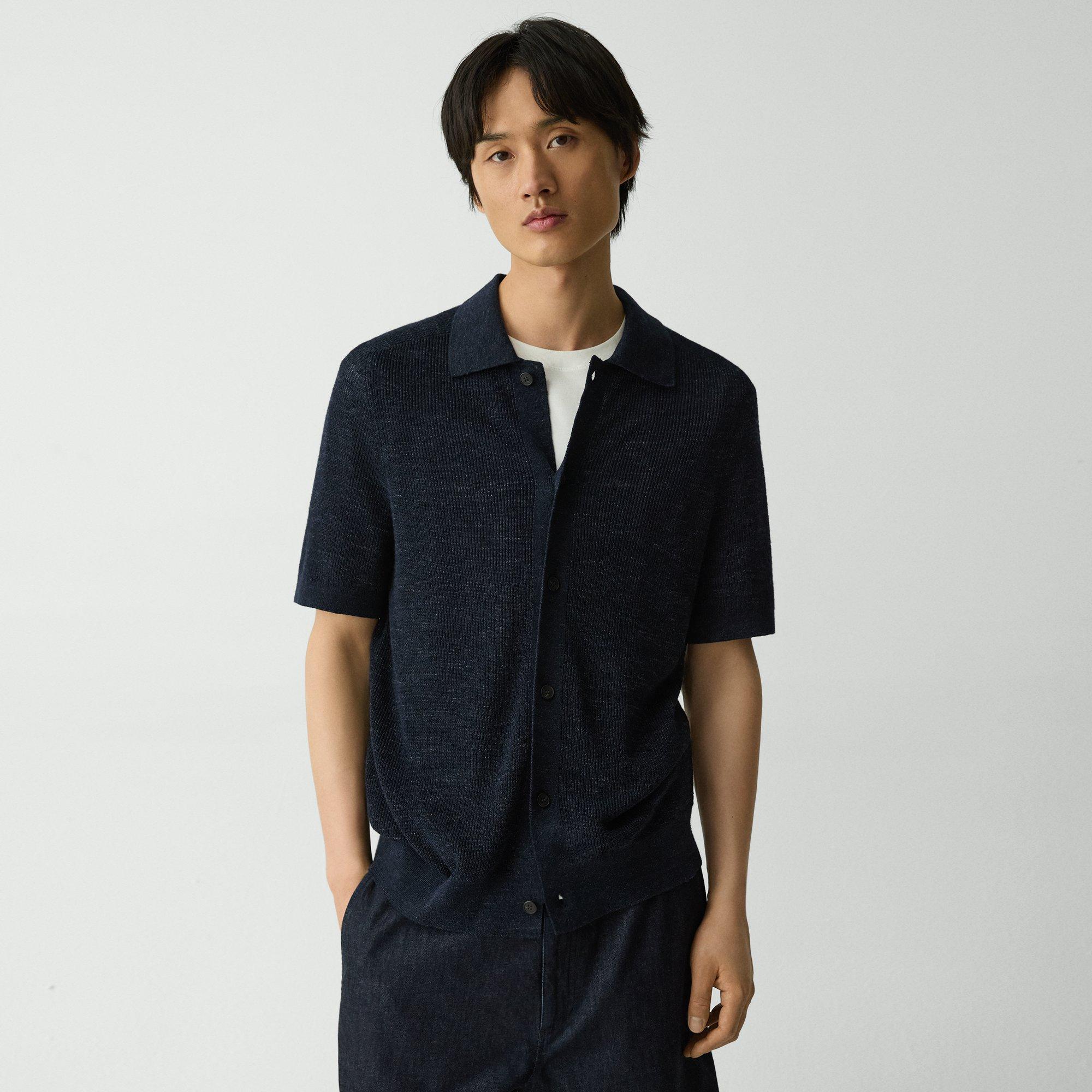 Theory Short-sleeve Button-up Shirt In Pacific Linen