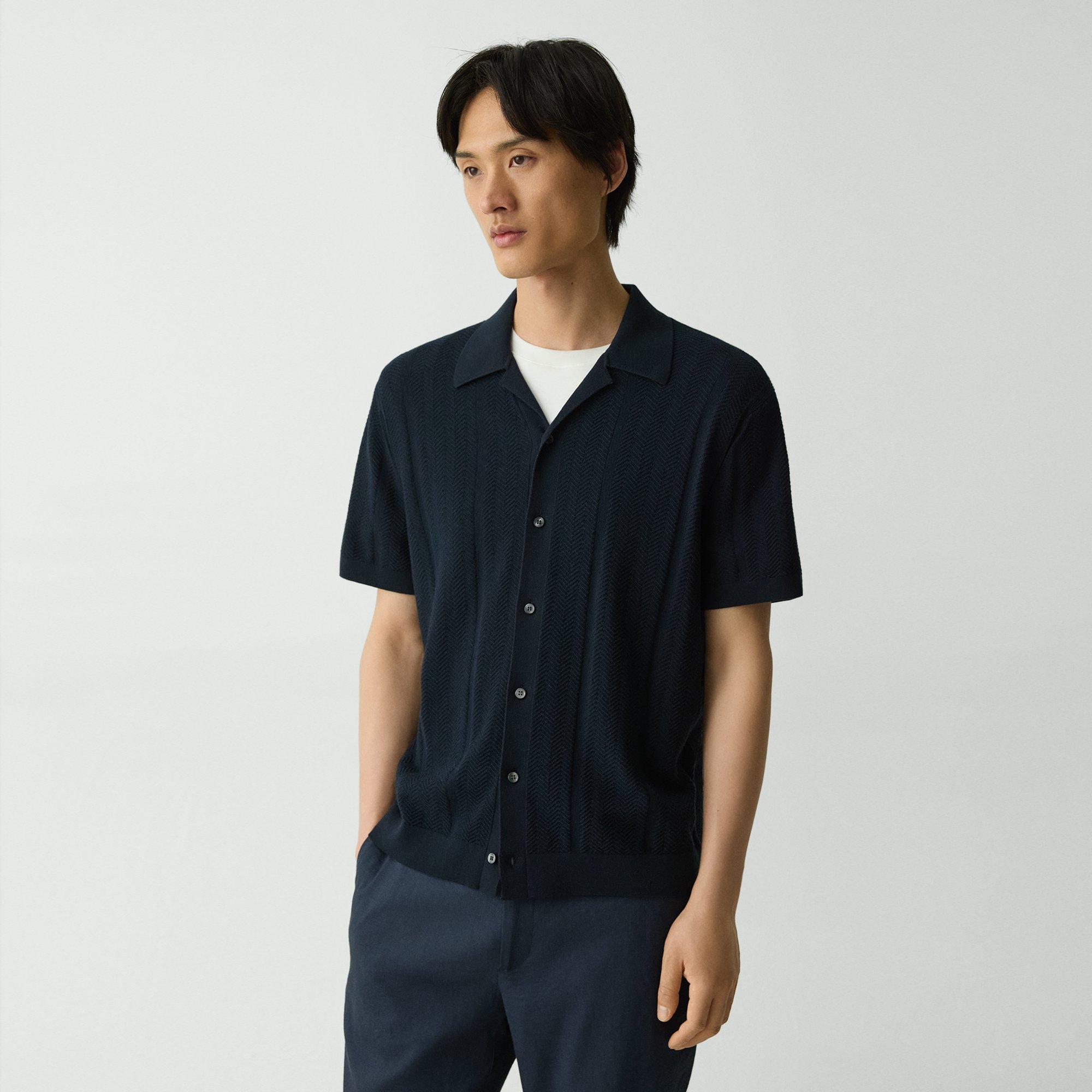 Theory Camp Collar Shirt In Cotton Light Twist