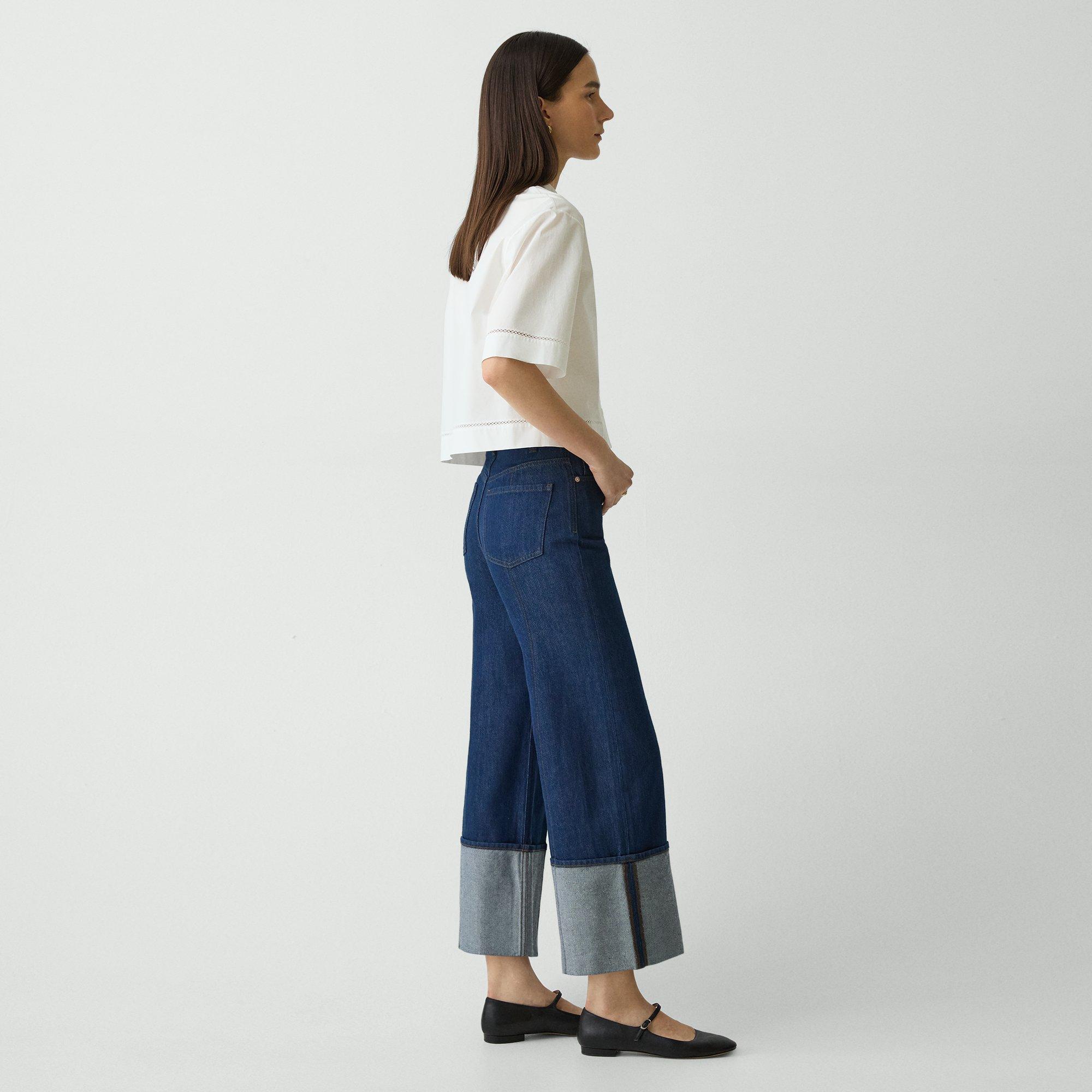 Theory Cuffed Pant In Relaxed Denim In Blue
