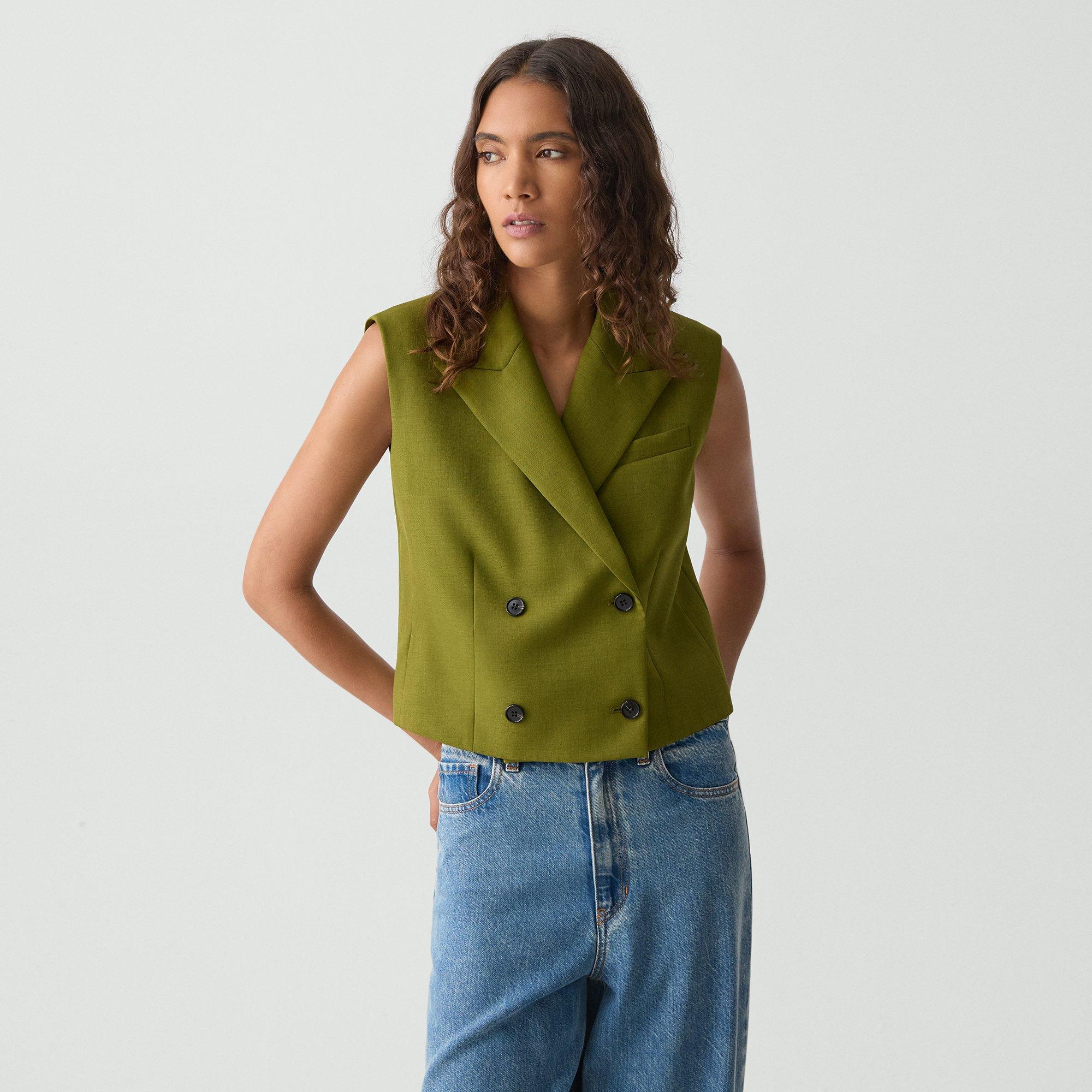 Theory Double-breasted Vest In City Twill In Green