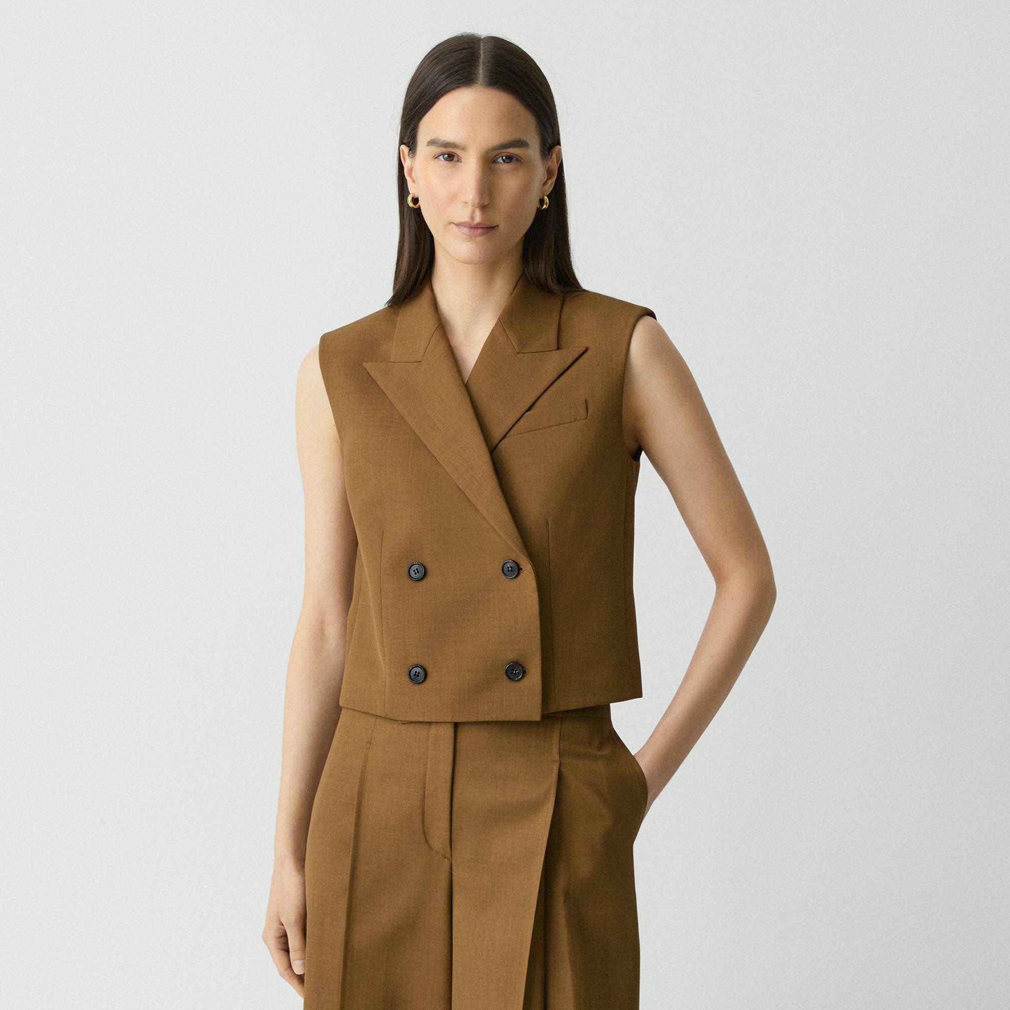 Theory Double-breasted Vest In City Twill In Dark Bronze