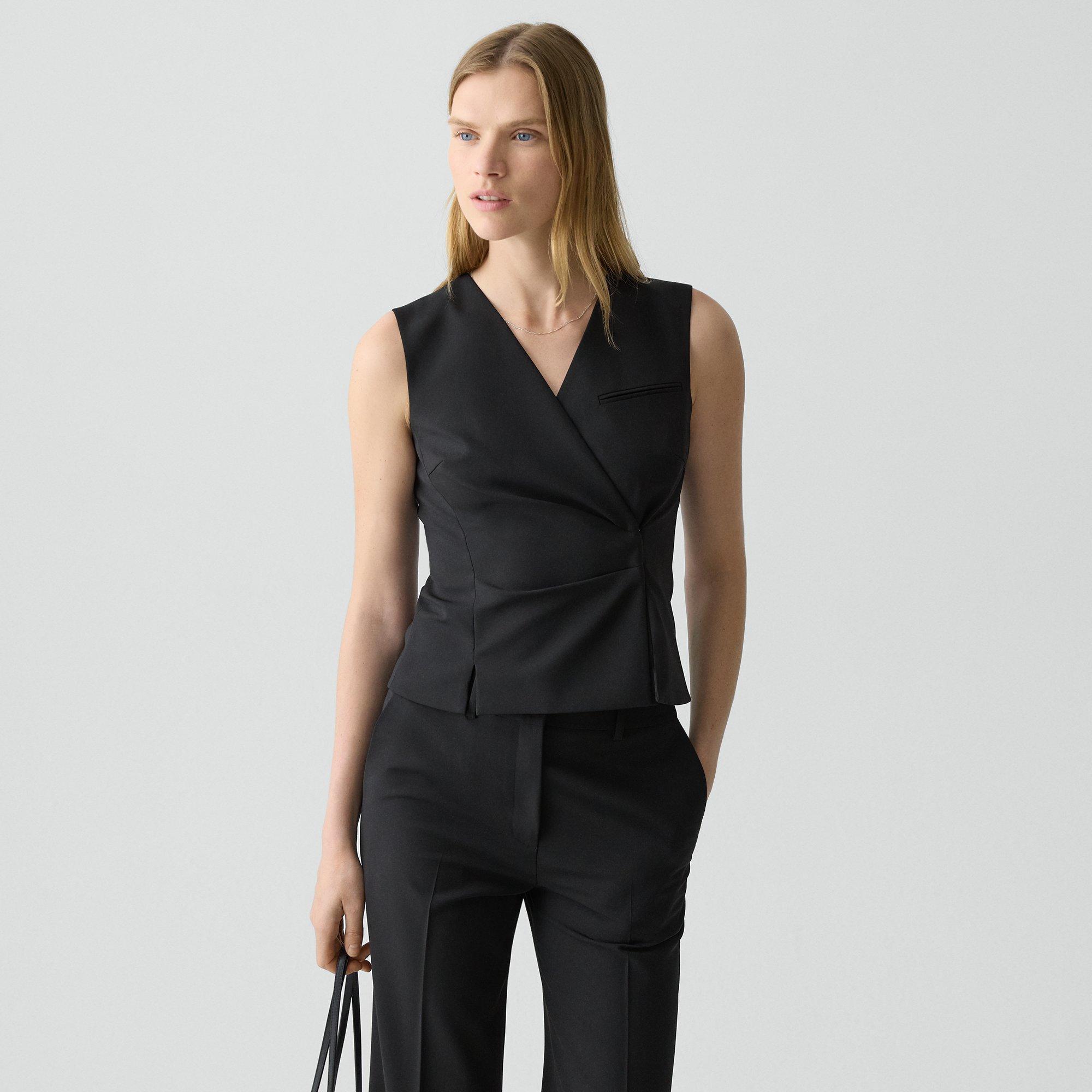 Theory Wrap Vest In Good Wool In Black