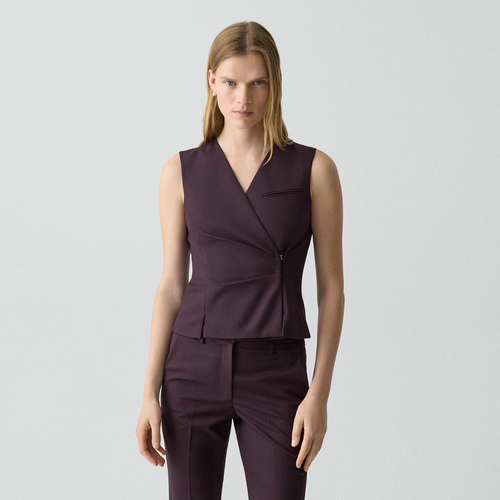 Theory Wrap Vest In Good Wool In Purple
