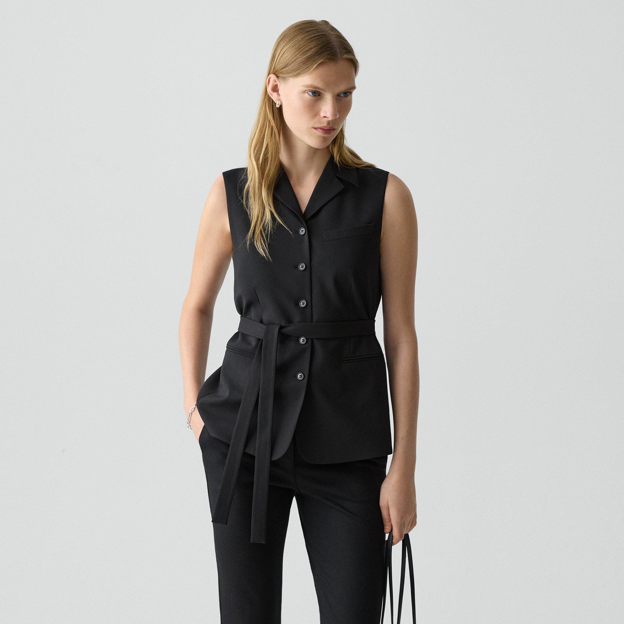 Theory Tie Waist Vest In Good Wool In Black