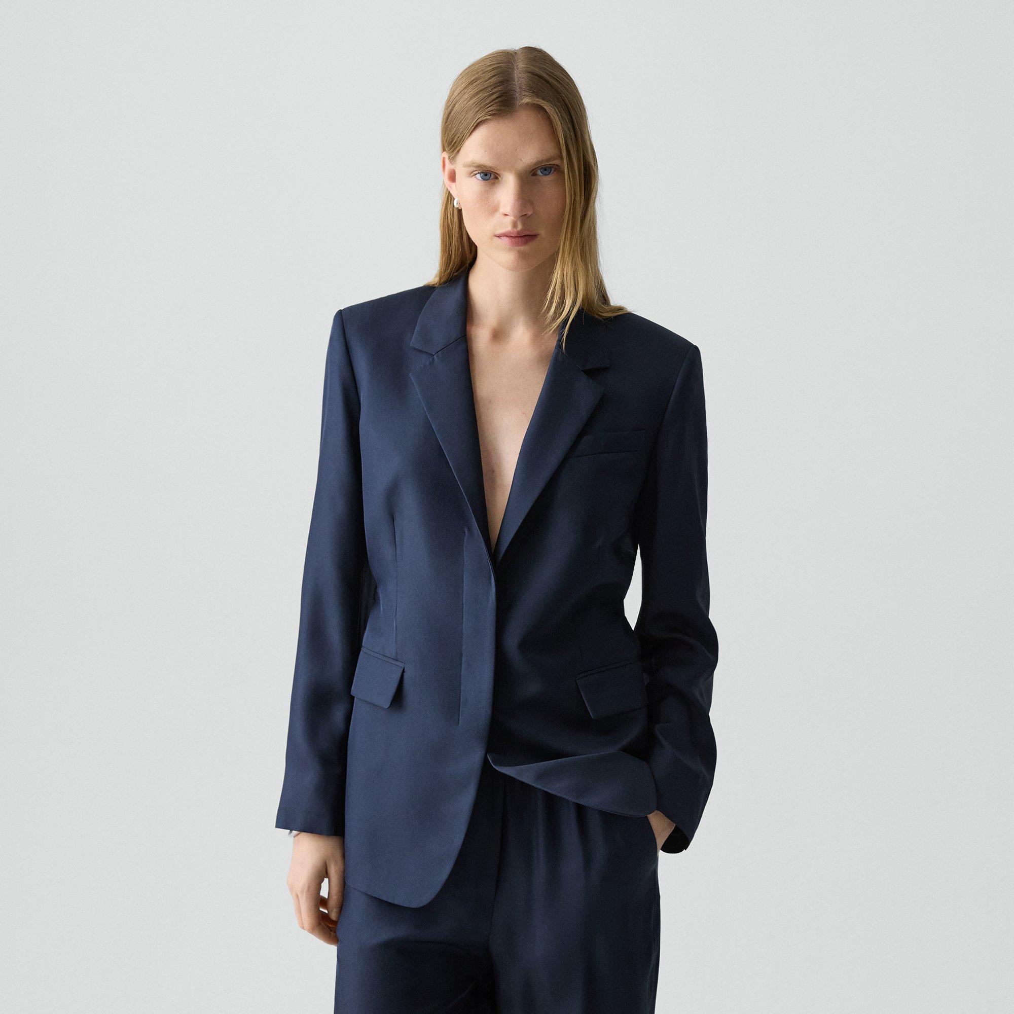 Theory Oversized Cinch Waist Blazer In Mod Silk Twill In Blue