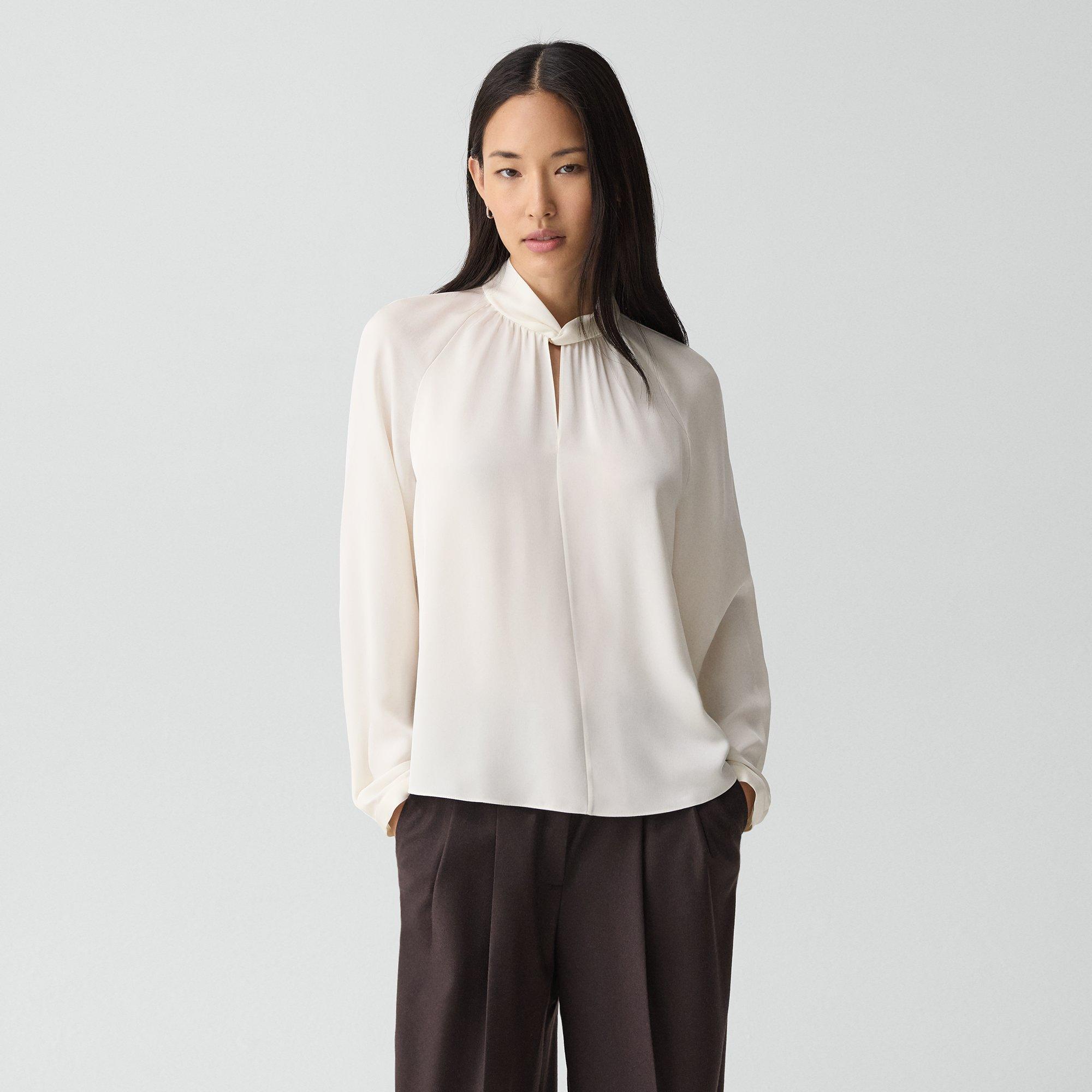 Theory Twist Collar Blouse In Silk Georgette In Gold