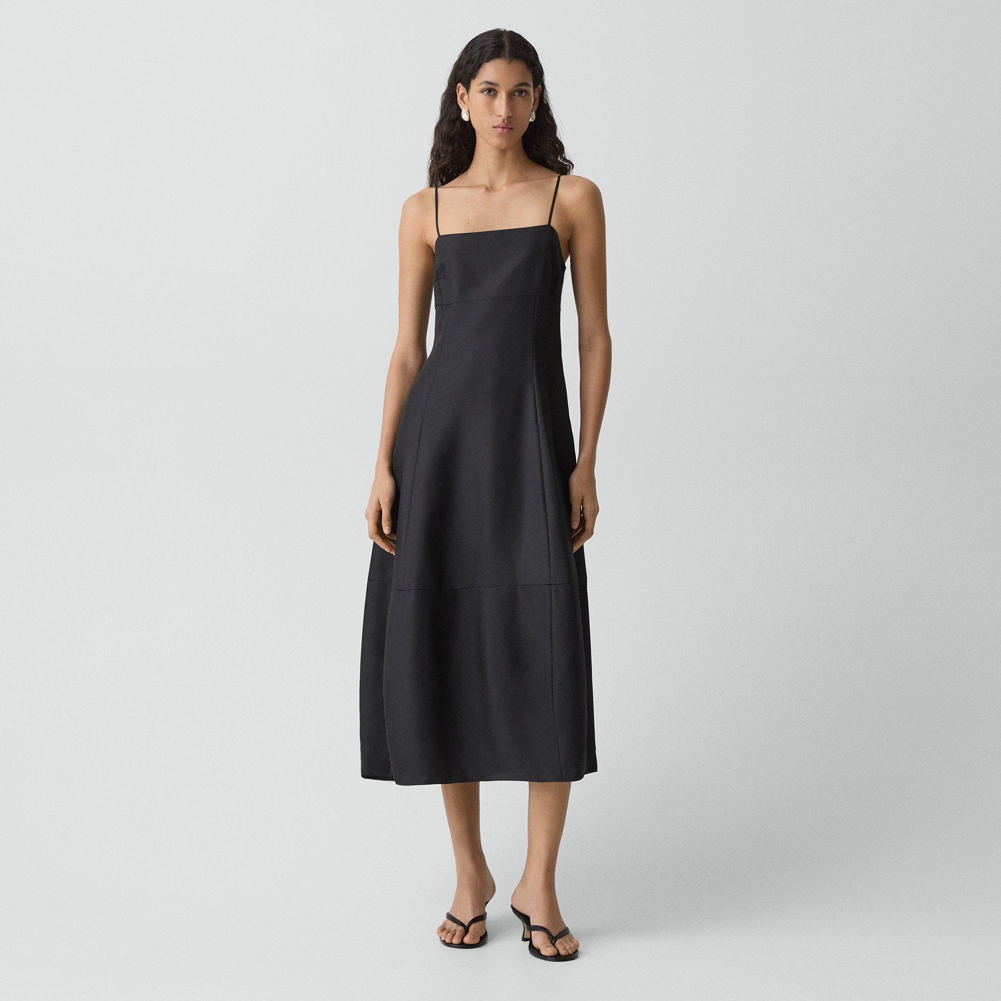 Theory Parachute Dress In Mod Silk Twill In Black