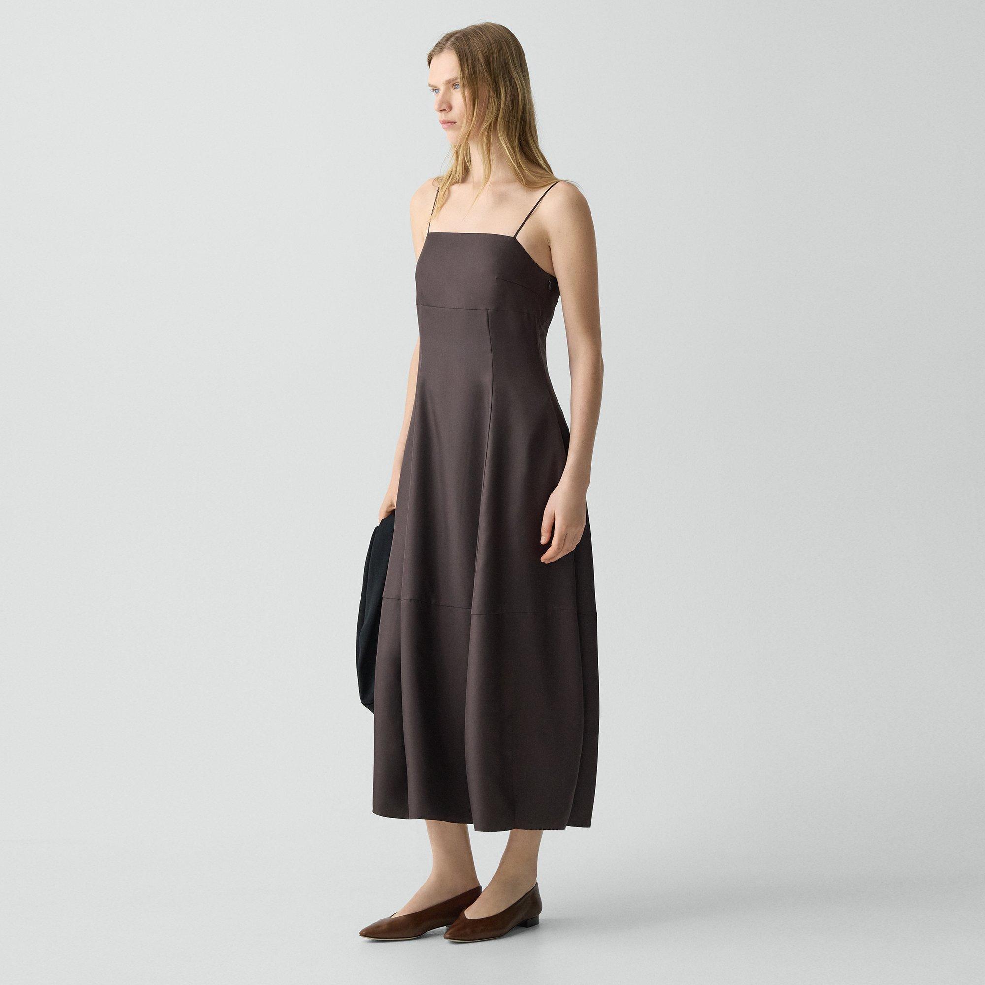 Theory Parachute Dress In Mod Silk Twill In Black