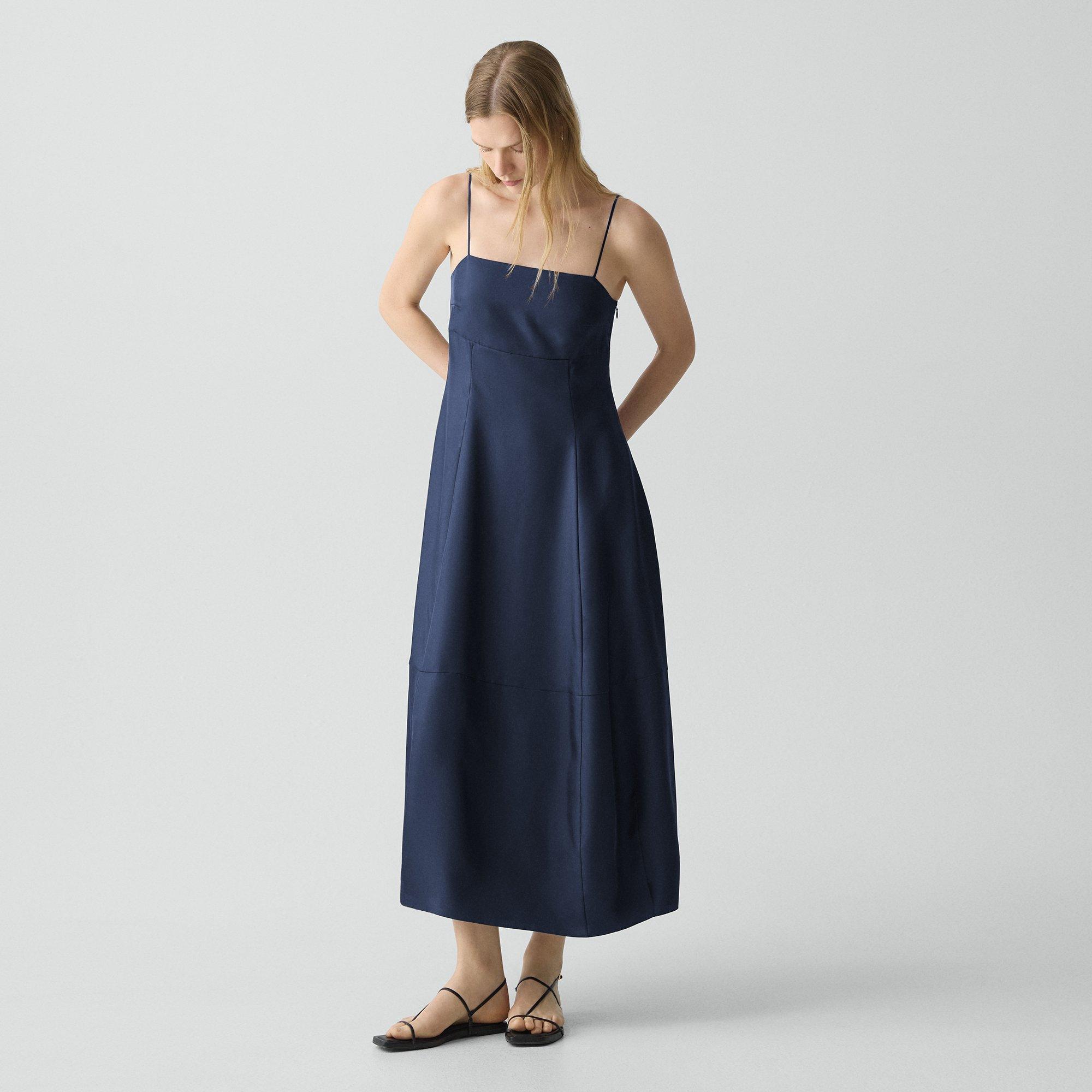 Theory Parachute Dress In Mod Silk Twill In Blue