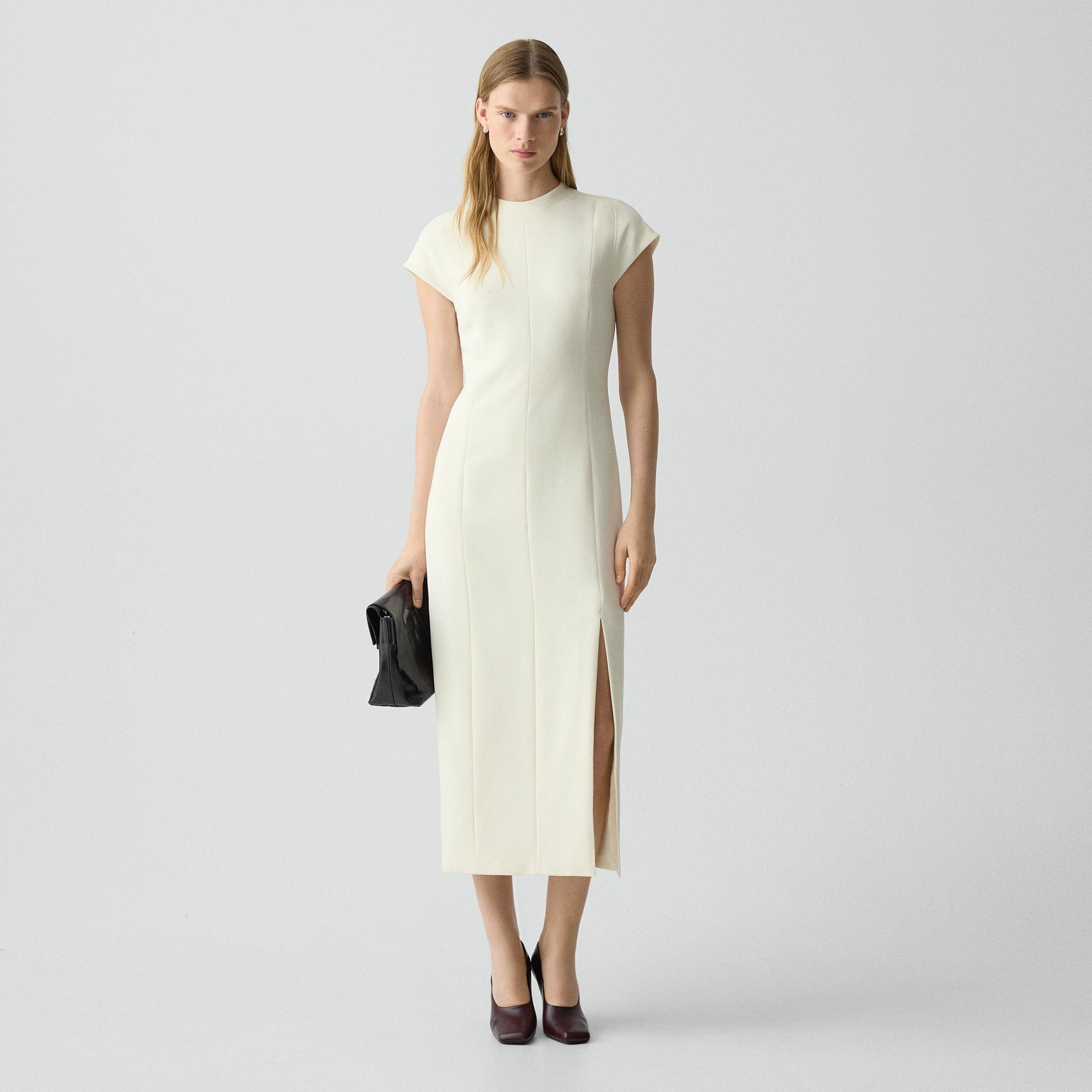 Theory Short-sleeve Midi Dress In Admiral Crepe In Neutral