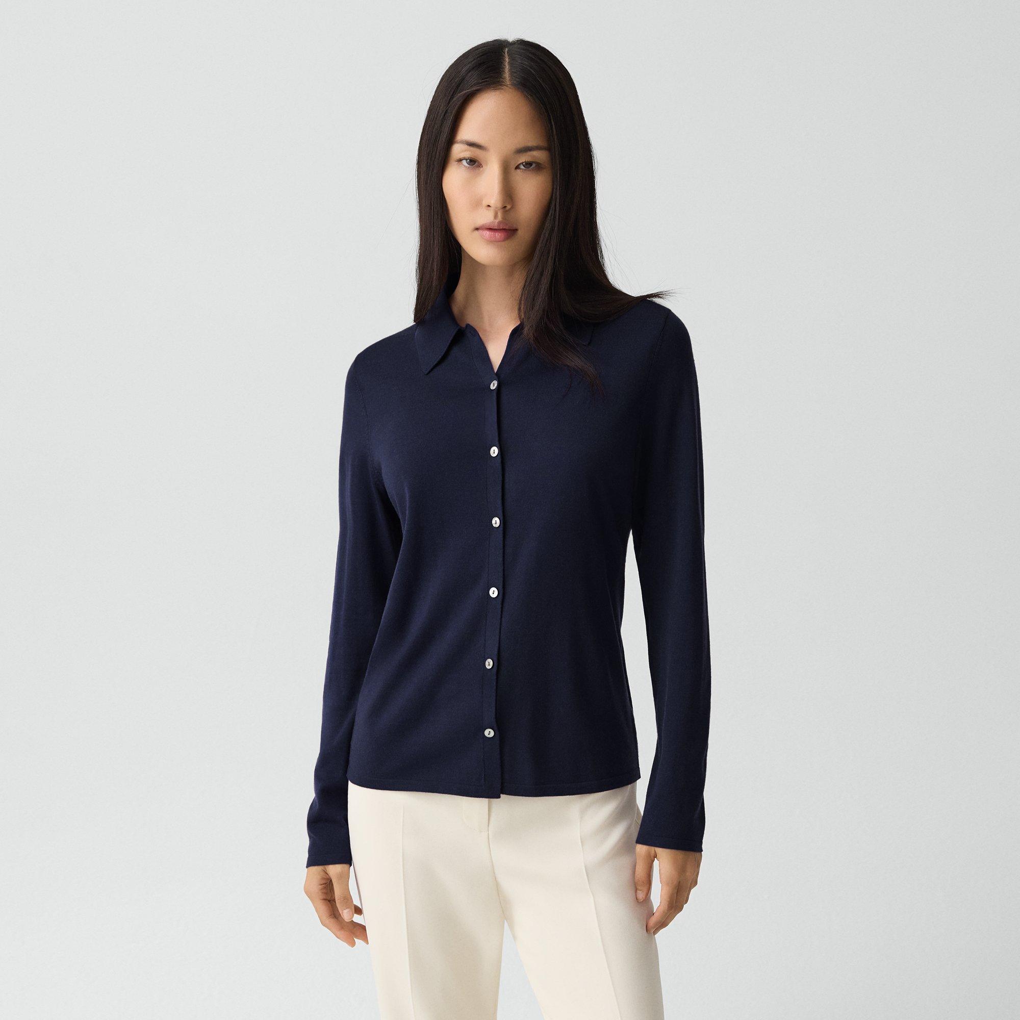 Theory Knit Shirt In Regal Wool In Blue