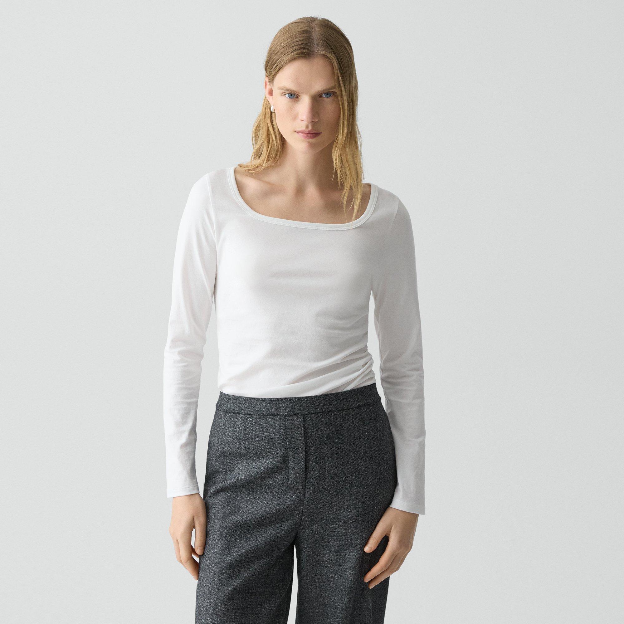 Theory Square Neck Long-sleeve Tee In Organic Cotton In White