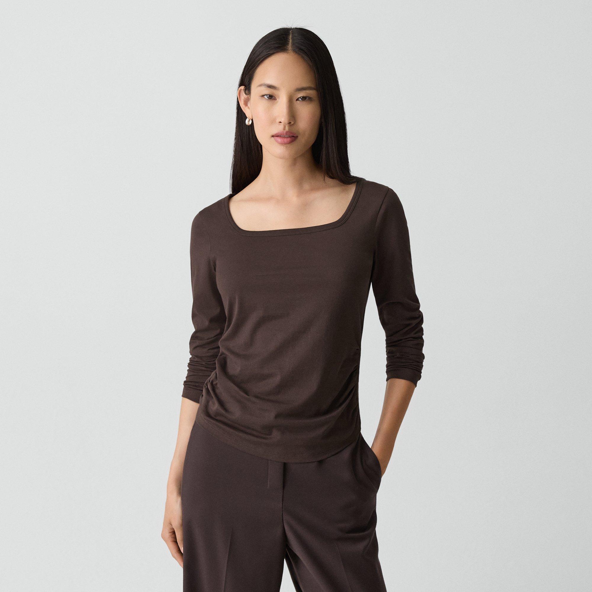 Theory Square Neck Tee In Organic Cotton In Brown
