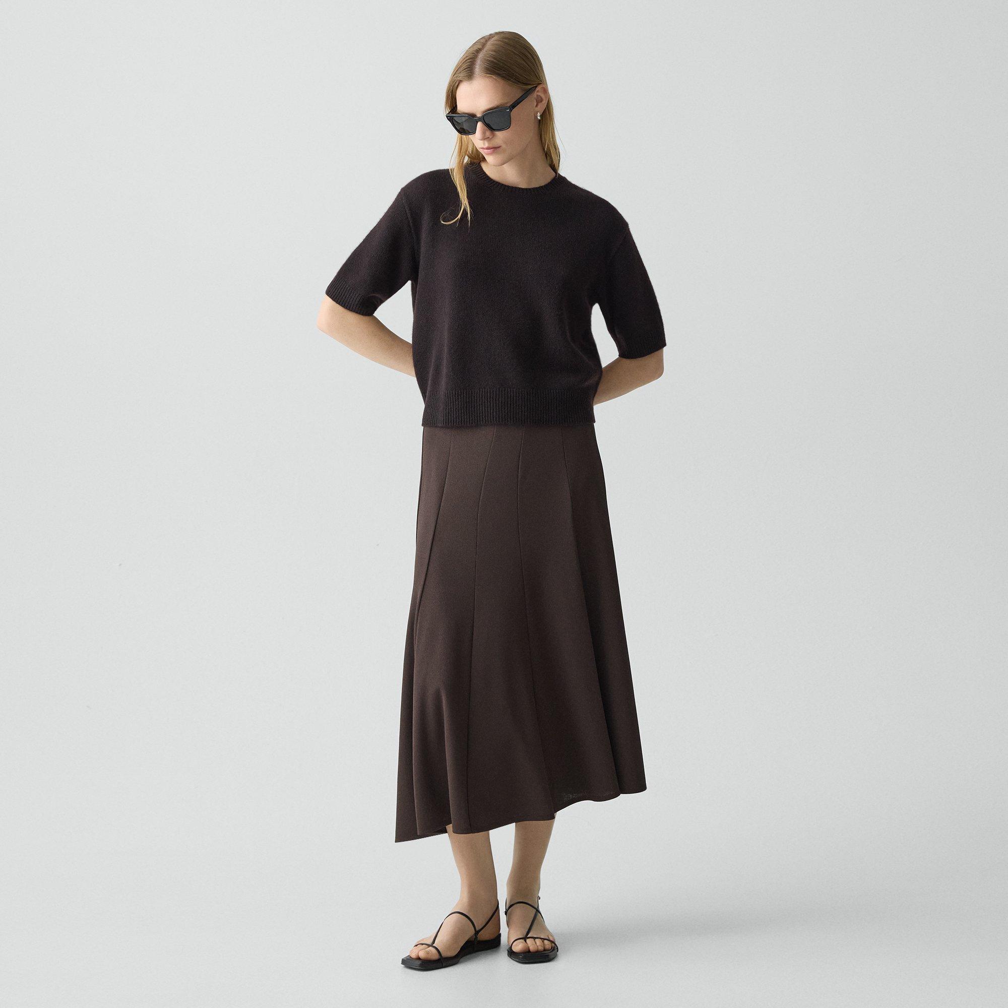 Theory Fluted Seam Skirt In Crepe Jersey In Brown